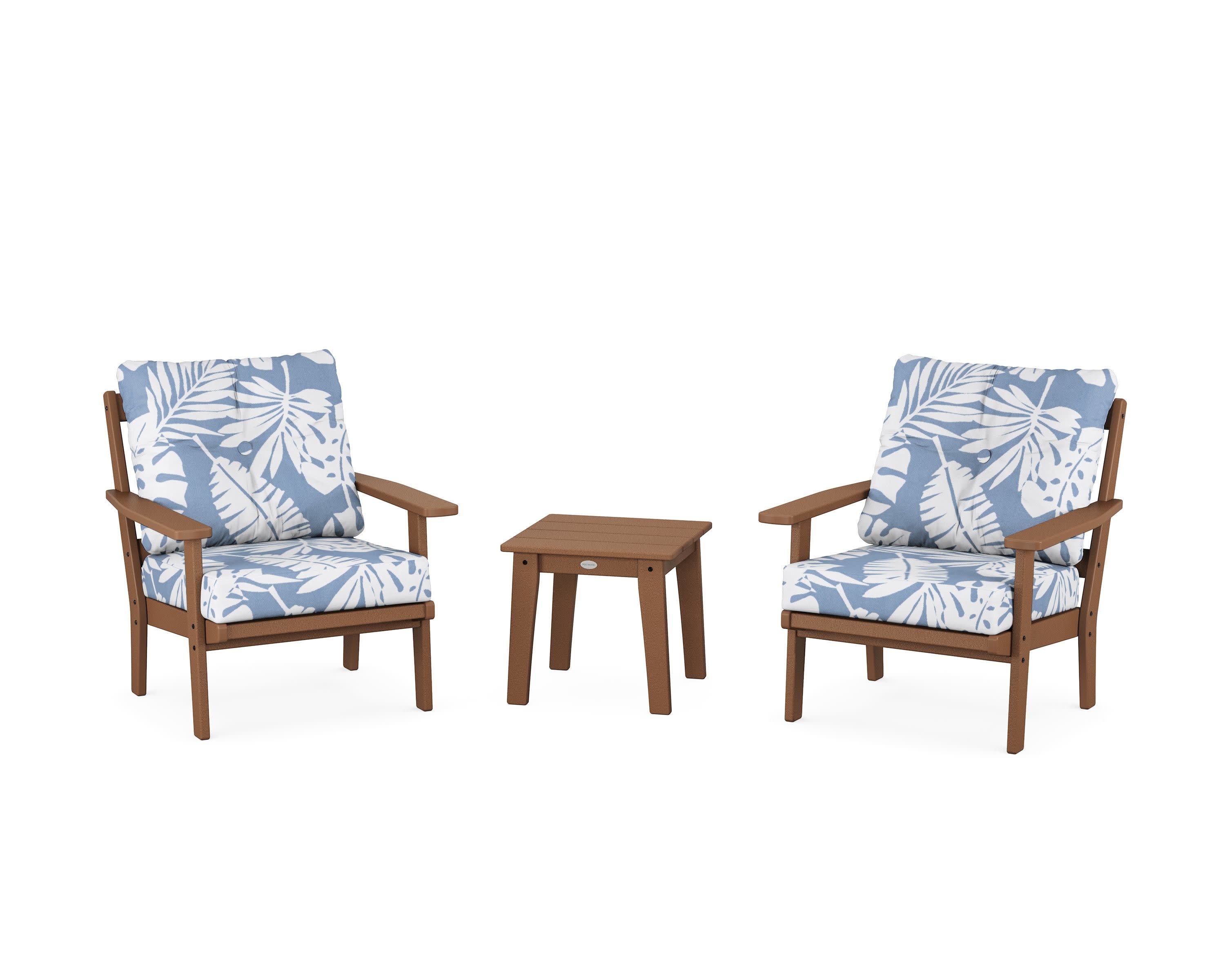 Oxford 3-Piece Deep Seating Set in Teak / Leaf Sky Blue