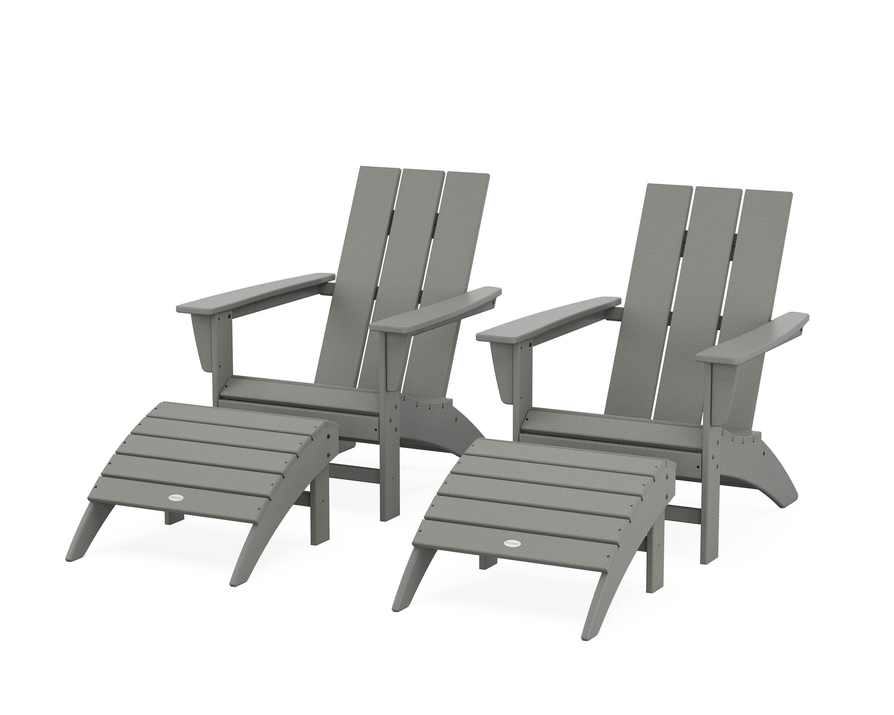 Modern Adirondack Chair 4-Piece Set with Ottomans in Slate Grey