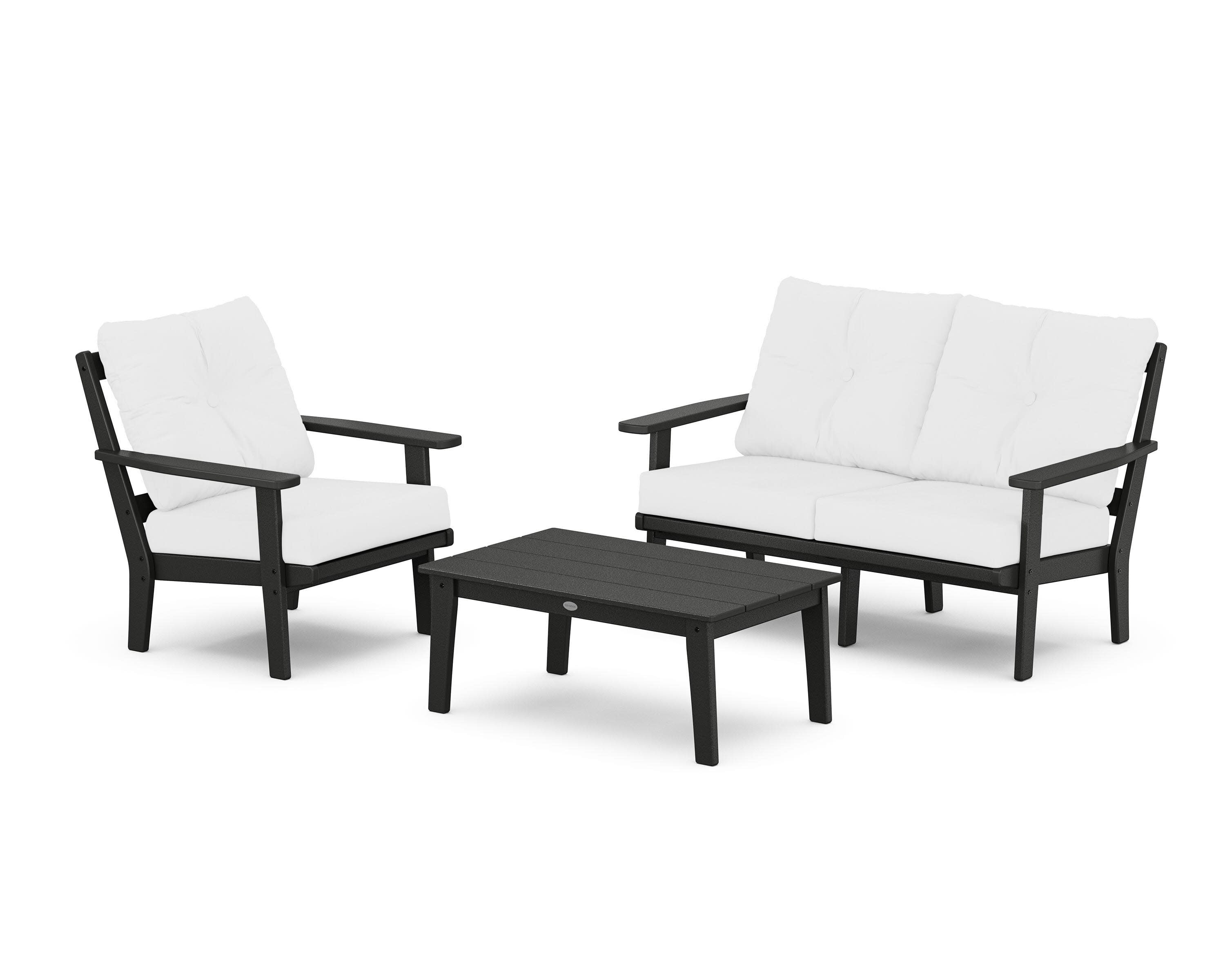 Oxford 3-Piece Deep Seating Set with Loveseat in Black / Natural