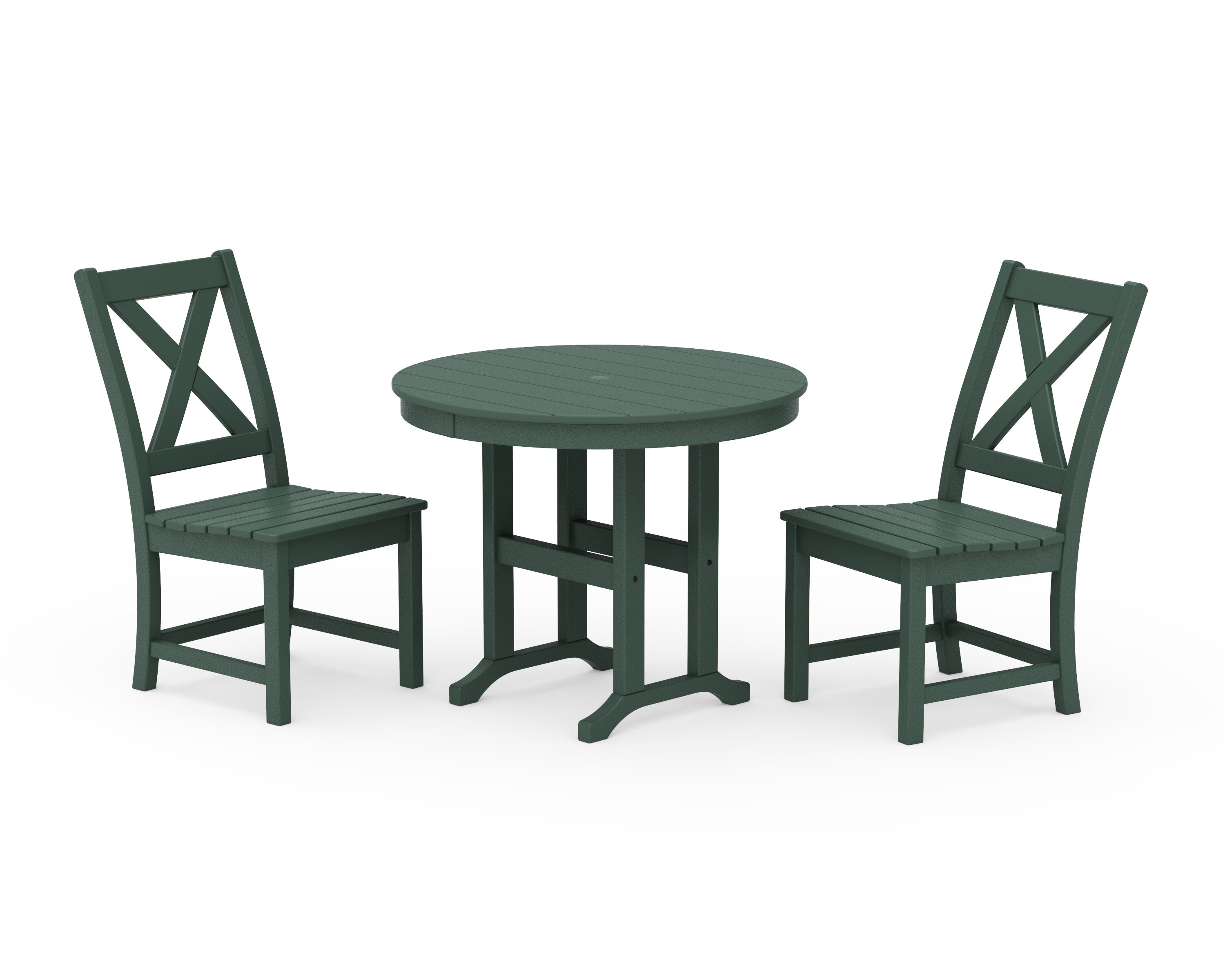 Braxton Side Chair 3-Piece Round Dining Set in Green