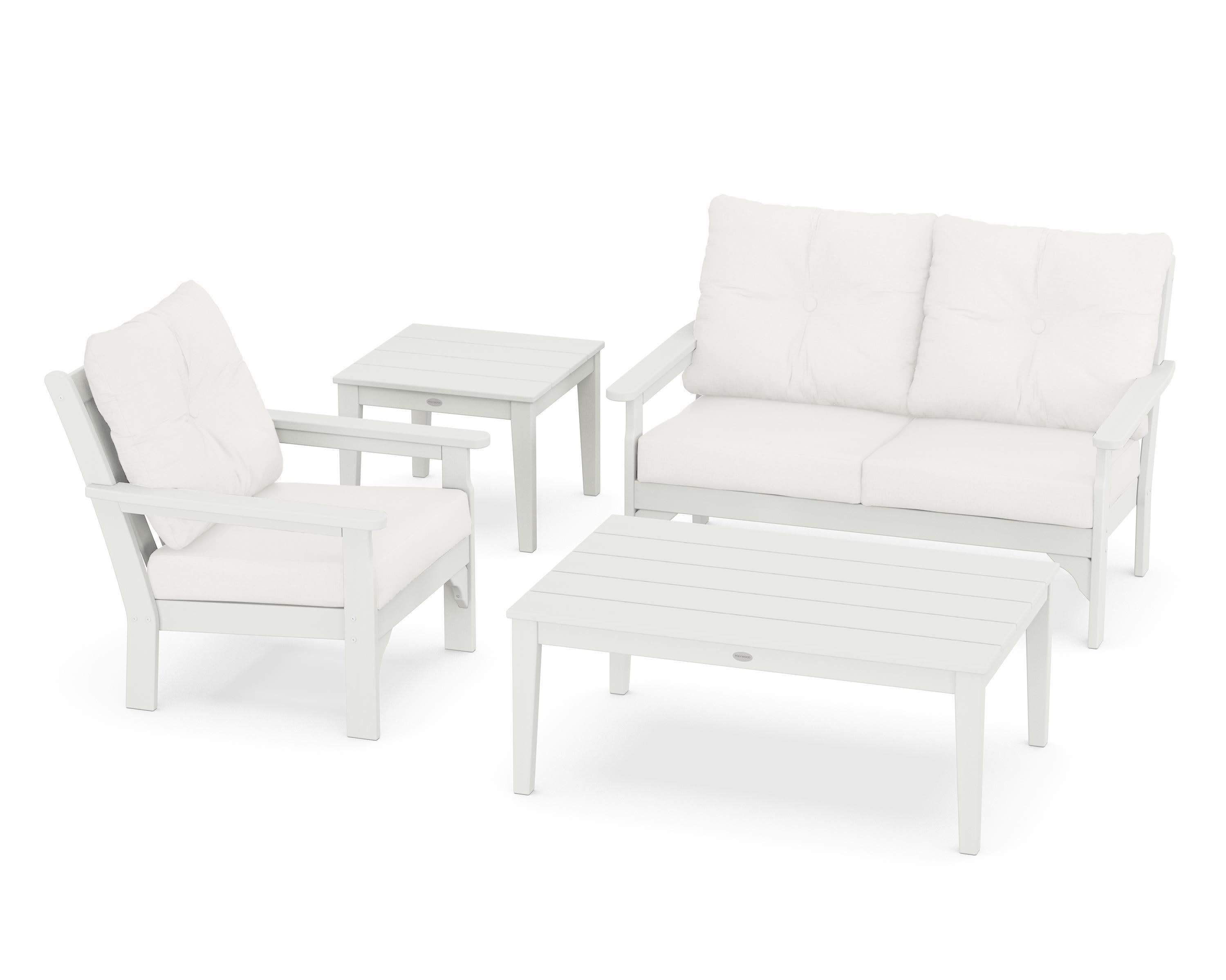 Vineyard 4-Piece Deep Seating Set in Vintage White / Natural Linen
