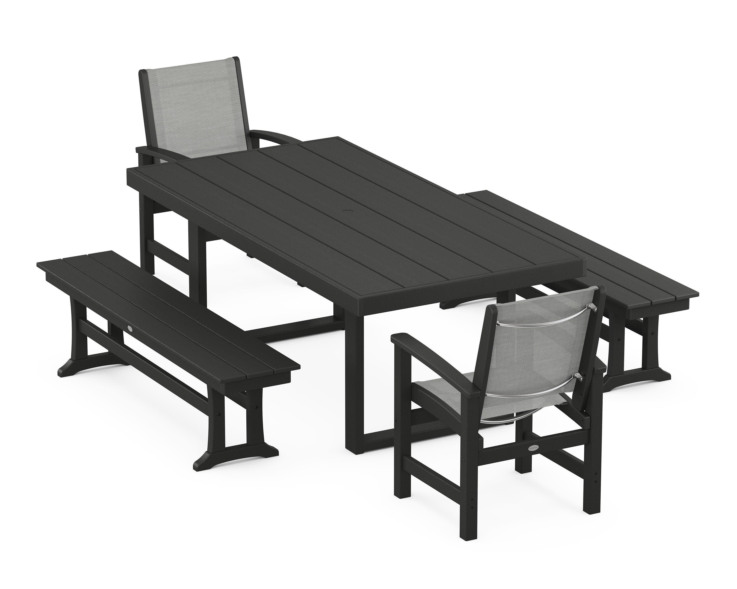 Coastal 5-Piece Dining Set with Trestle Legs in Black / Metallic Sling