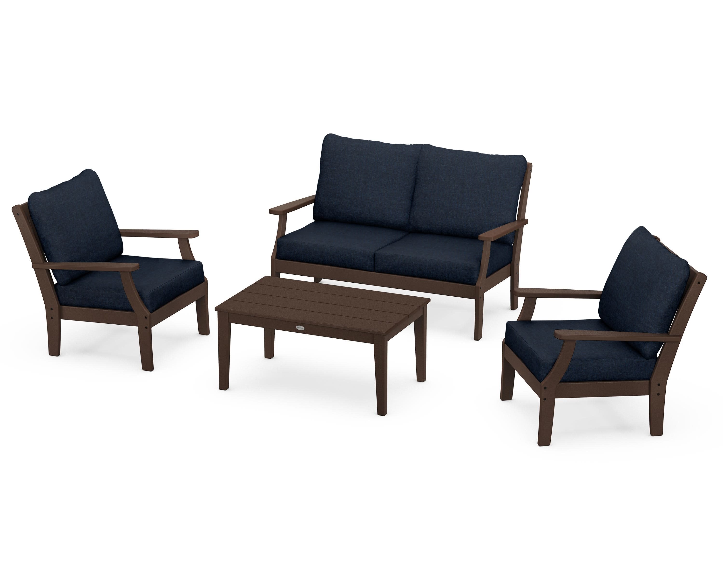 Braxton 4-Piece Deep Seating Chair Set in Mahogany / Marine Indigo