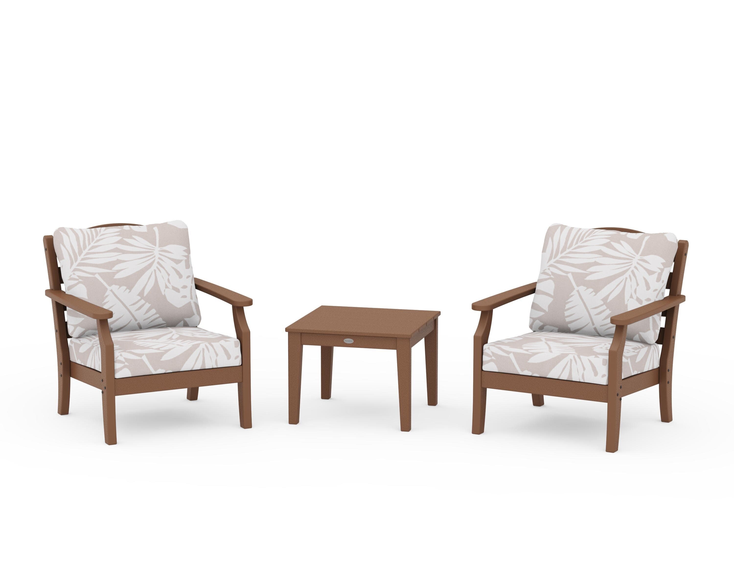 Savannah 3-Piece Deep Seating Set in Teak / Leaf Dune Burlap