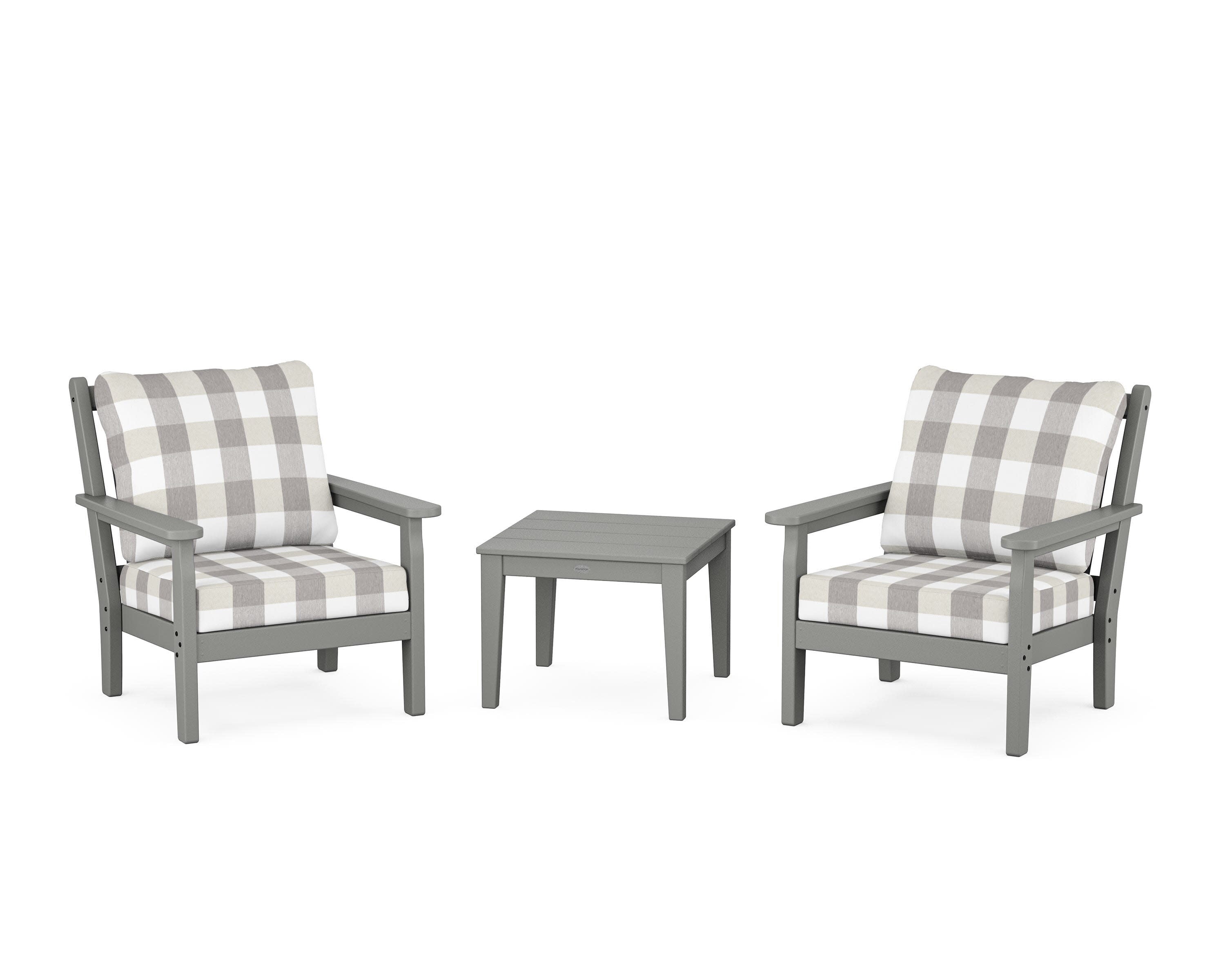 Chippendale 3-Piece Deep Seating Set in Slate Grey / Buffalo Plaid Grey Mist