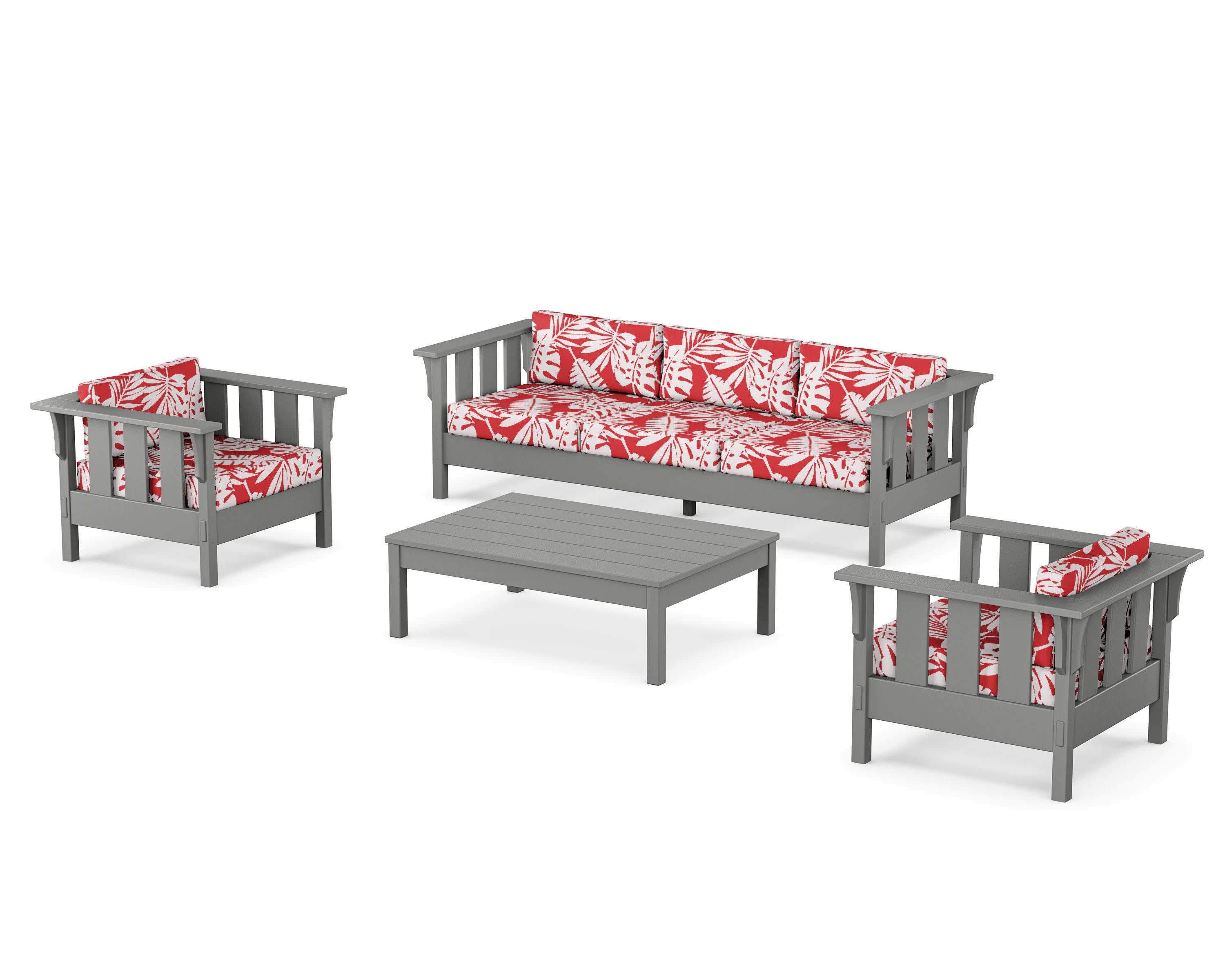 Acadia 4-Piece Deep Seating Set with Sofa in Slate Grey / Leaf Crimson