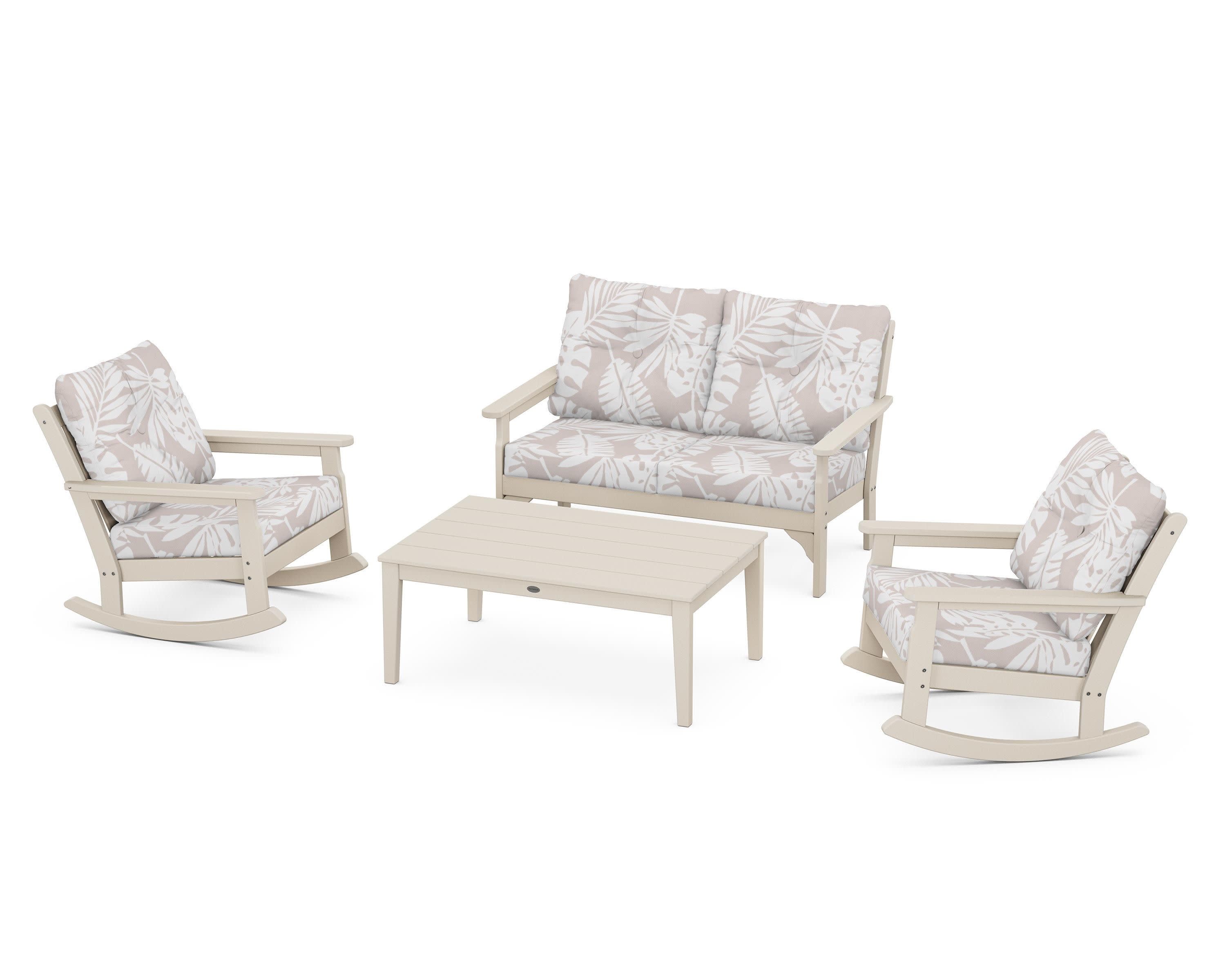 Vineyard 4-Piece Deep Seating Rocking Chair Set in Sand / Leaf Dune Burlap