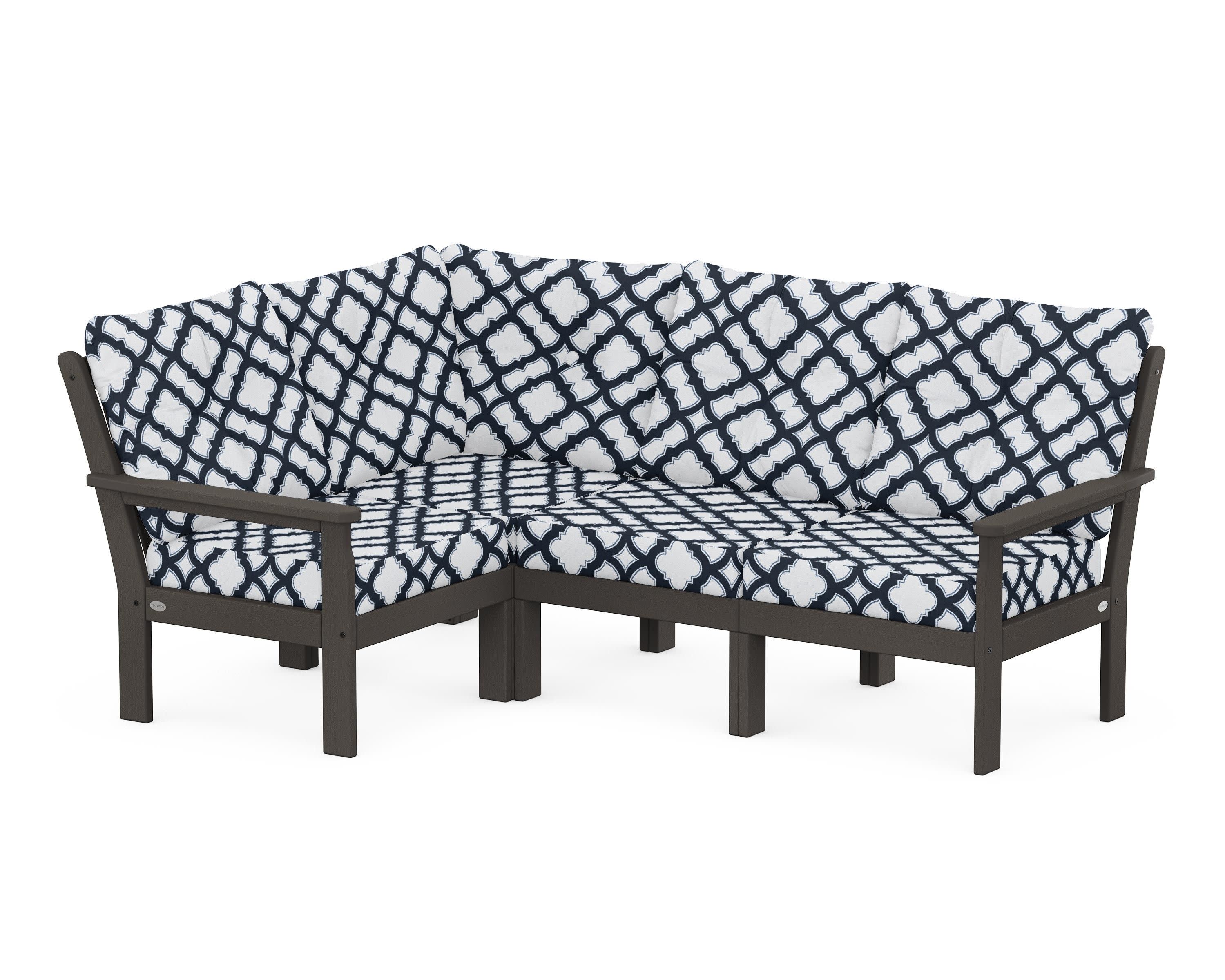 Vineyard 4-Piece Sectional in Vintage Coffee / Trellis Marine Indigo