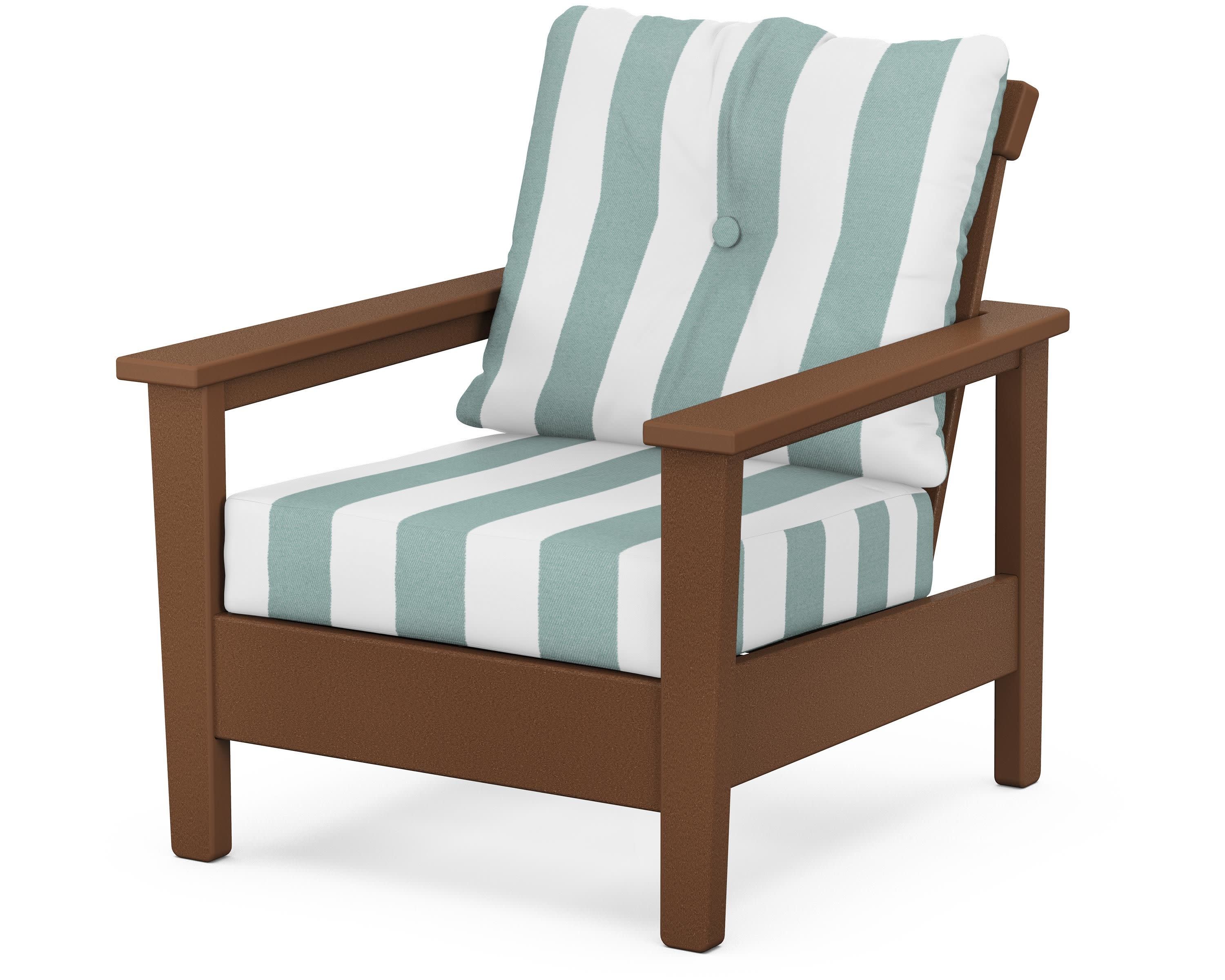 Prescott Deep Seating Chair in Teak / Cabana Stripe Glacier Spa