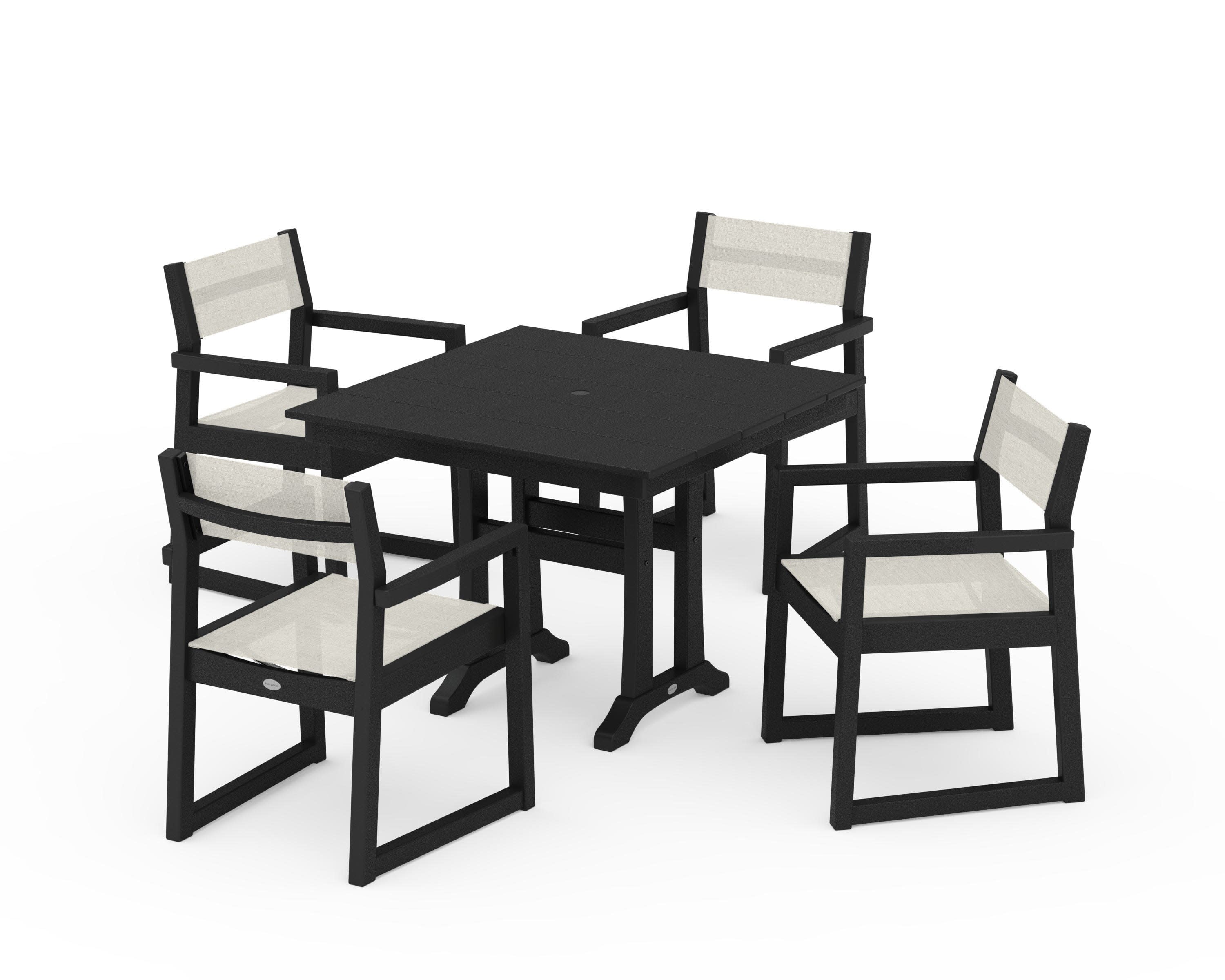 EDGE Sling 5-Piece Farmhouse Dining Set with Trestle Legs in Black / Parchment Sling