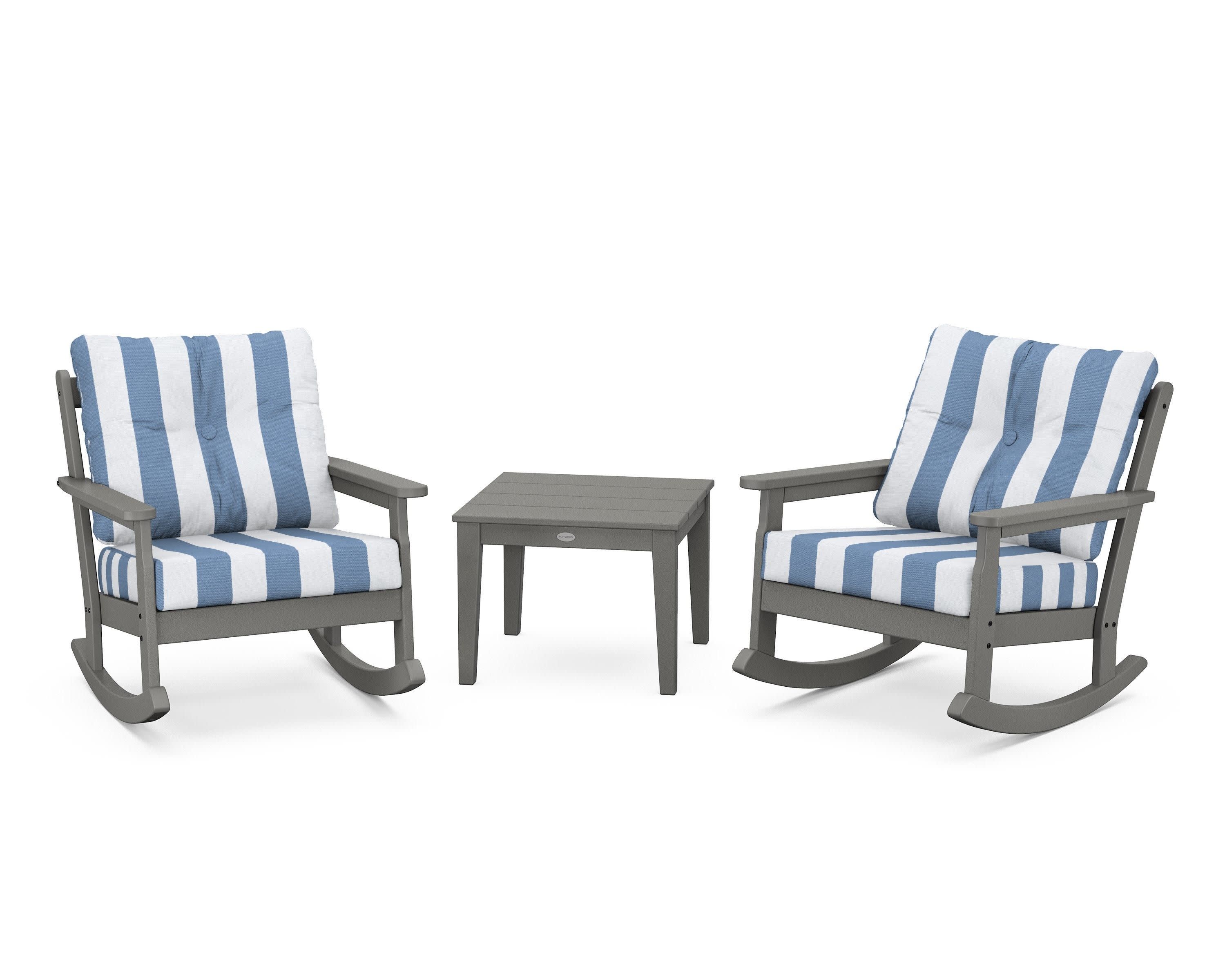 Vineyard 3-Piece Deep Seating Rocker Set in Slate Grey / Cabana Stripe Sky Blue