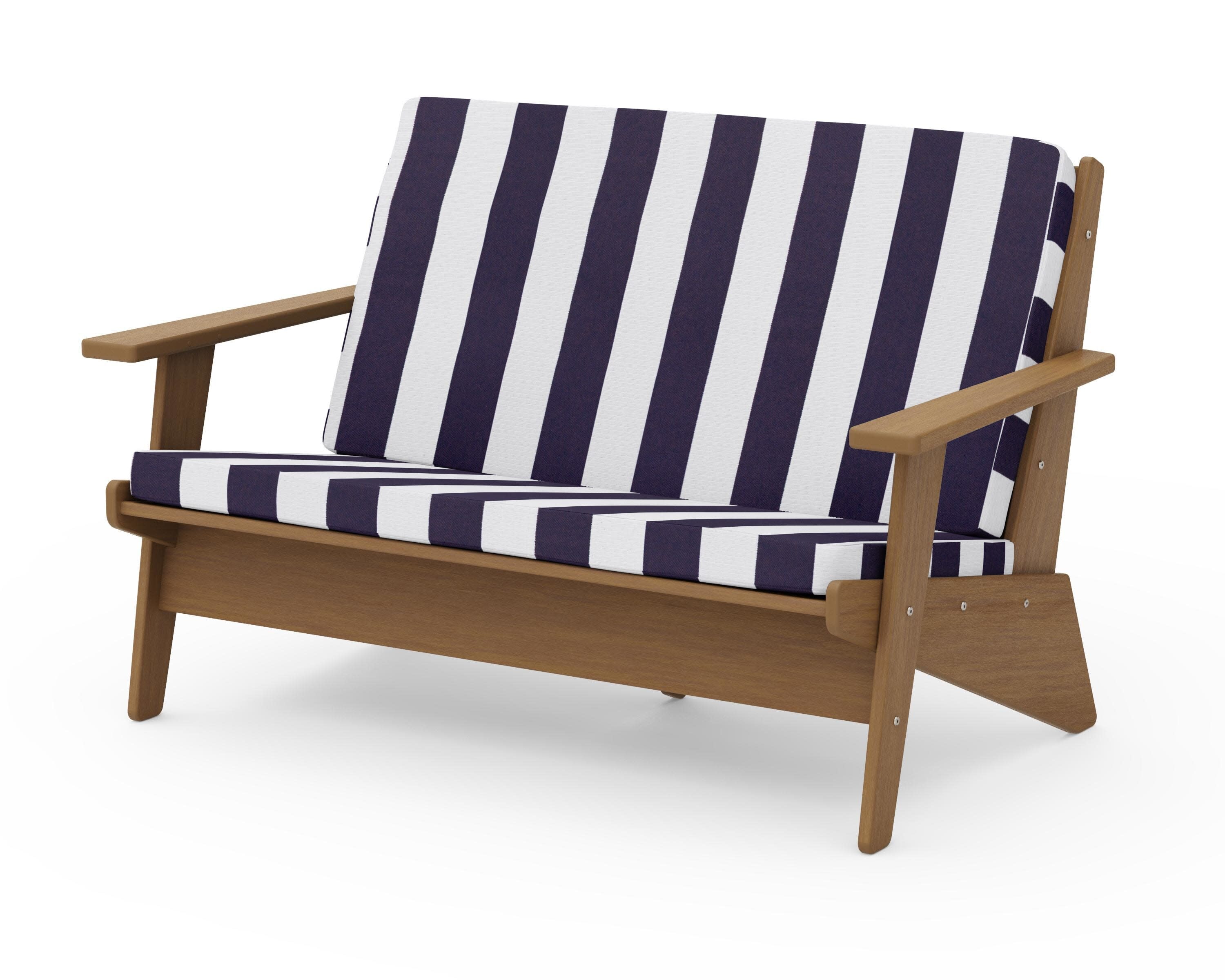 Riviera Modern Lounge Loveseat in Natural / Cabana Stripe Navy