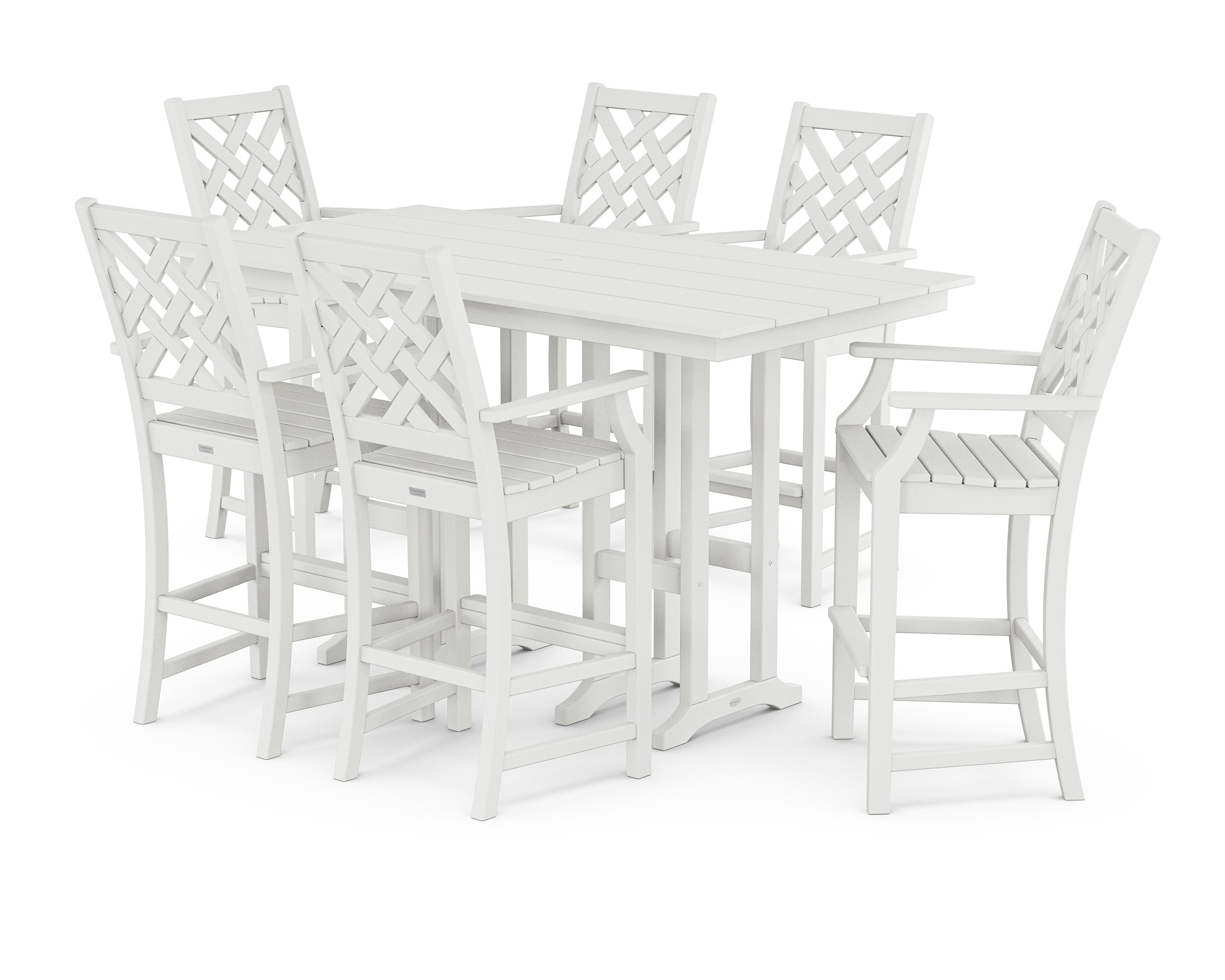 Wovendale Arm Chair 7-Piece Farmhouse Bar Set in White