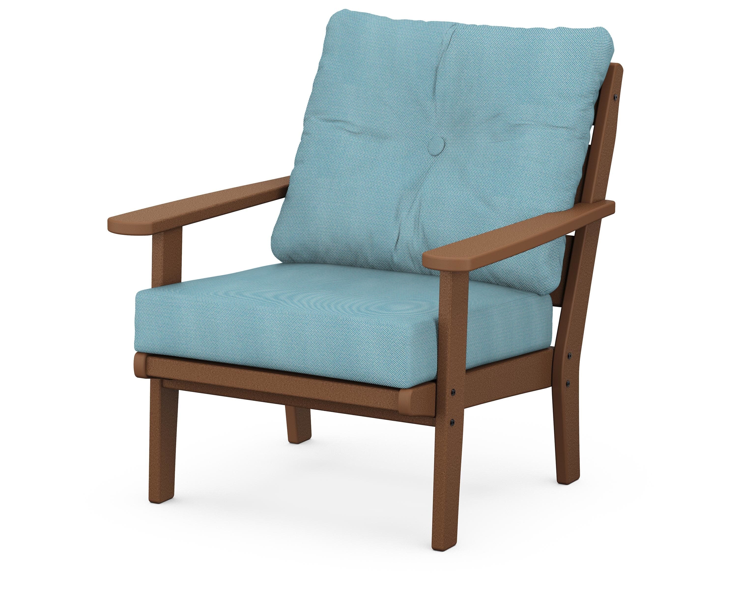 Lakeside Deep Seating Chair in Teak / Lattice Sky Blue