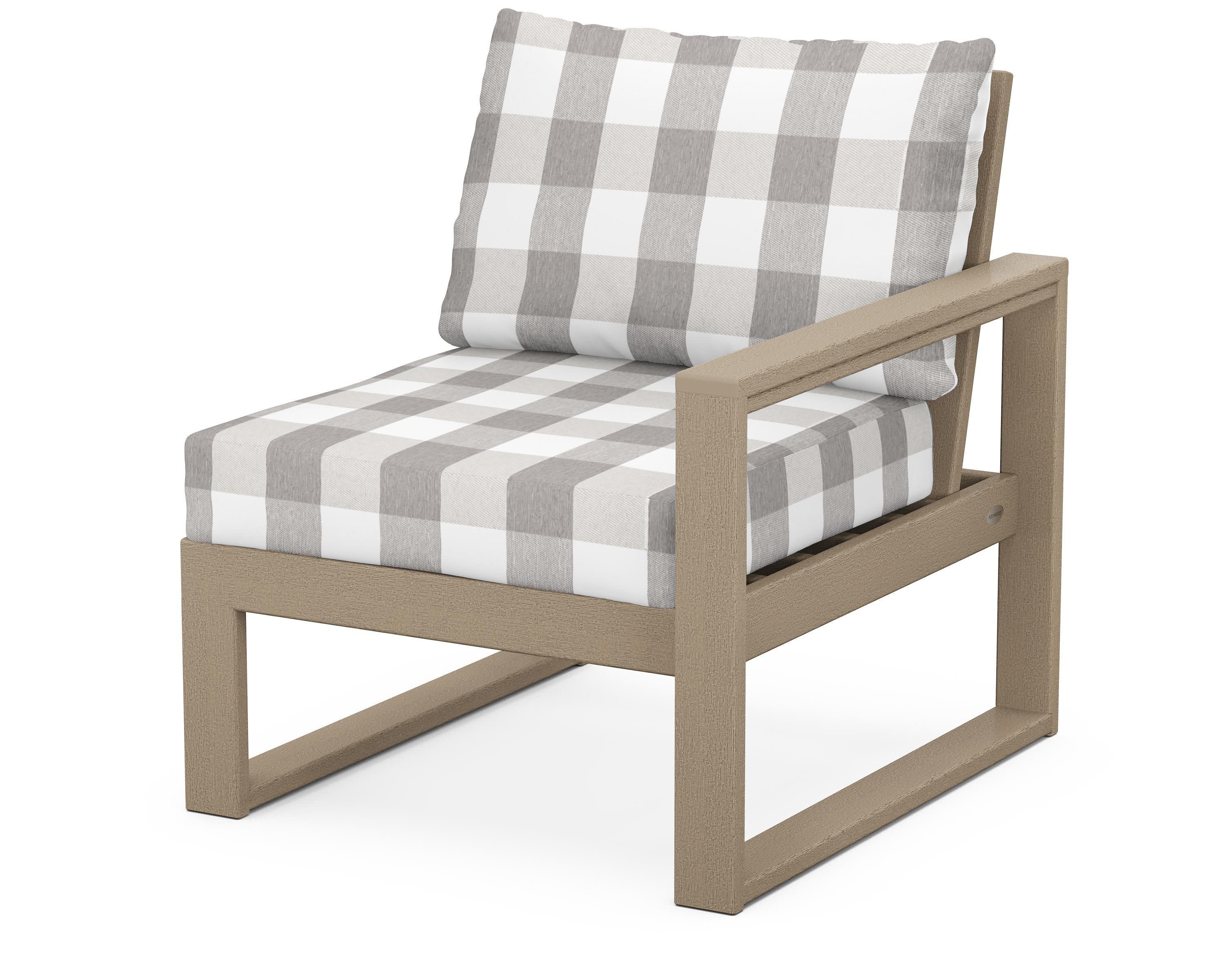 EDGE Modular Right Arm Chair in Vintage Sahara / Buffalo Plaid Grey Mist