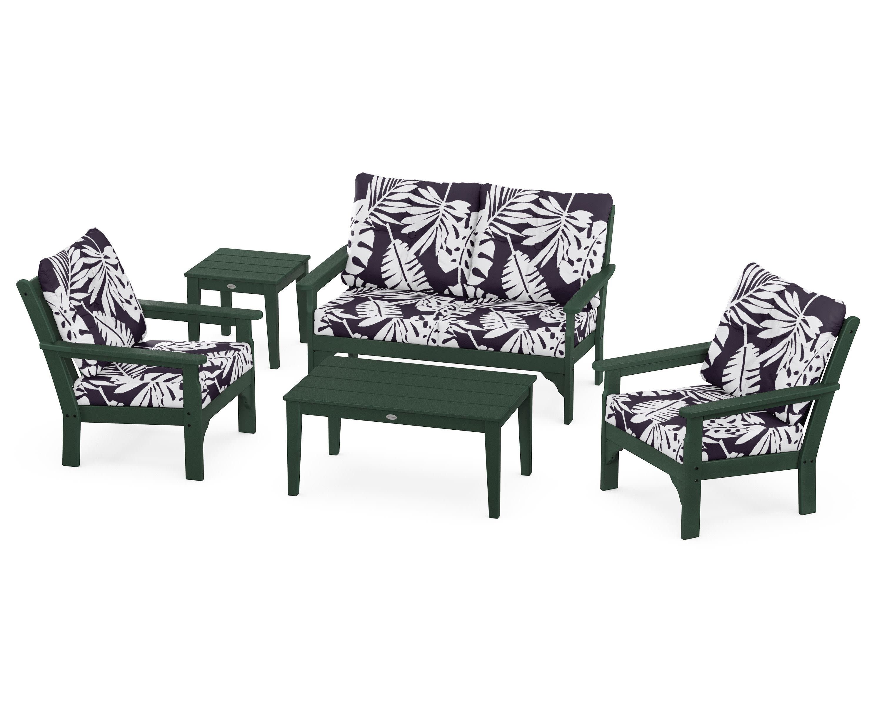 Vineyard 5-Piece Deep Seating Set in Green / Leaf Navy