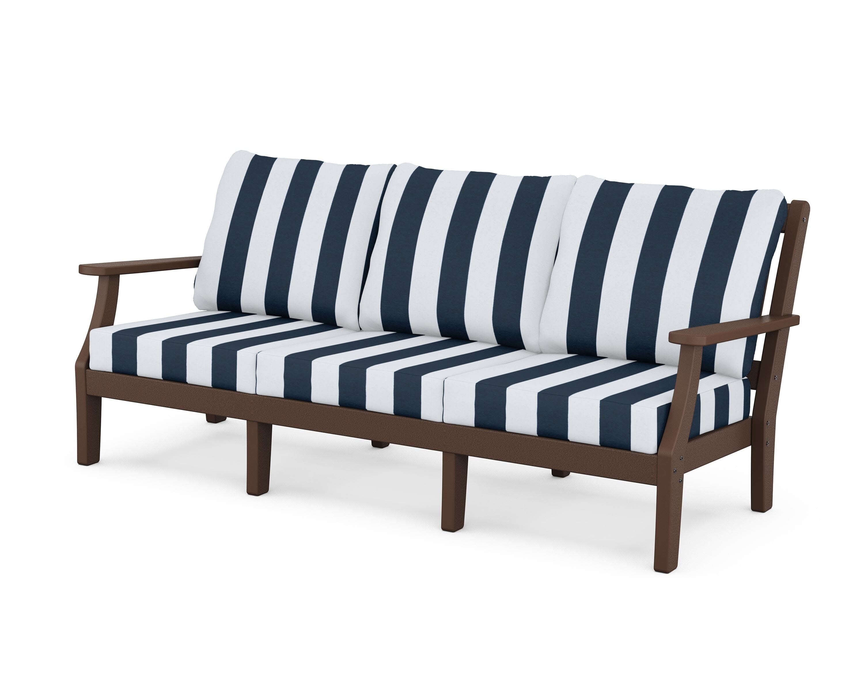 Chinoiserie Deep Seating Sofa in Mahogany / Cabana Stripe Marine Indigo