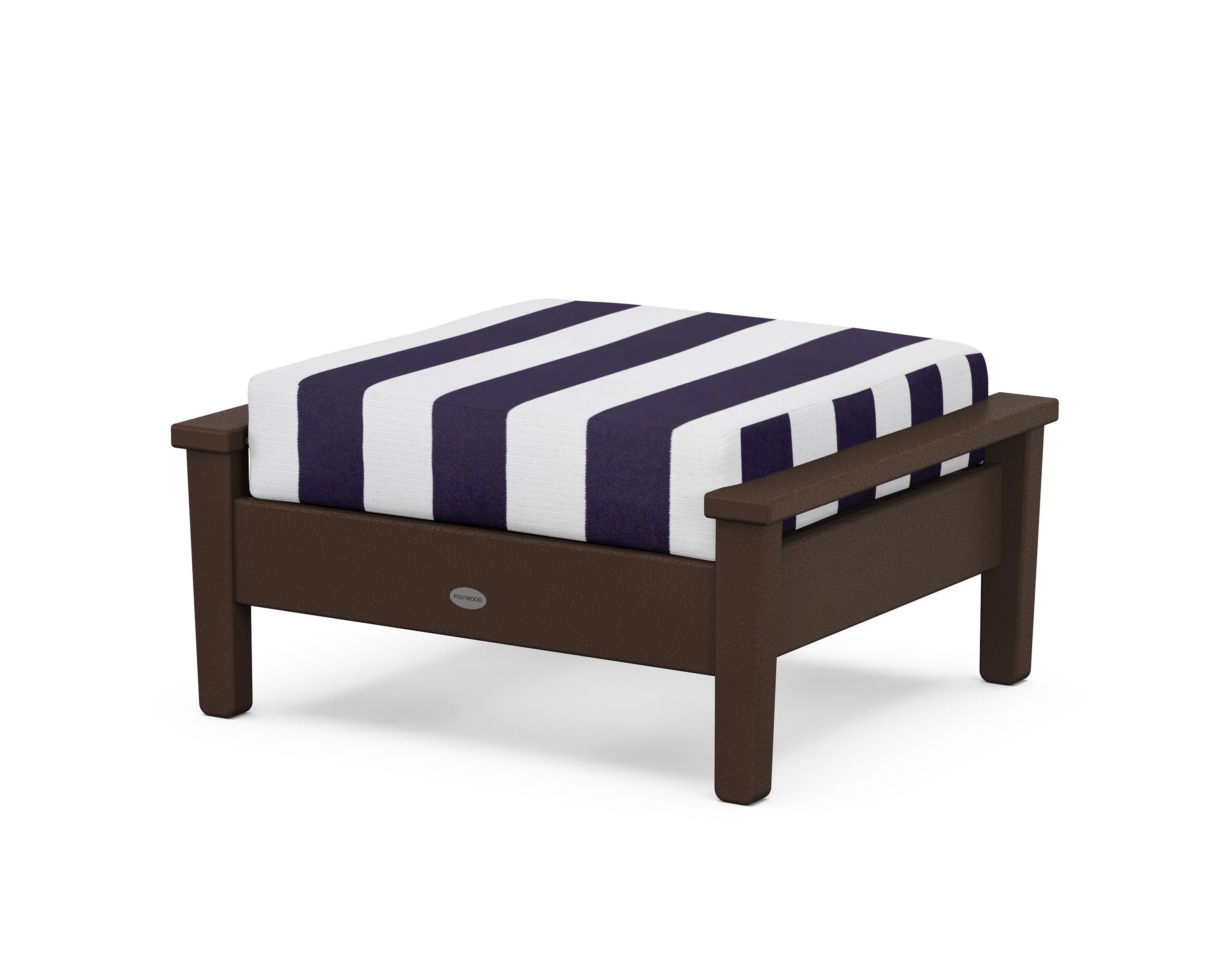 Prescott Deep Seating Ottoman in Mahogany / Cabana Stripe Navy