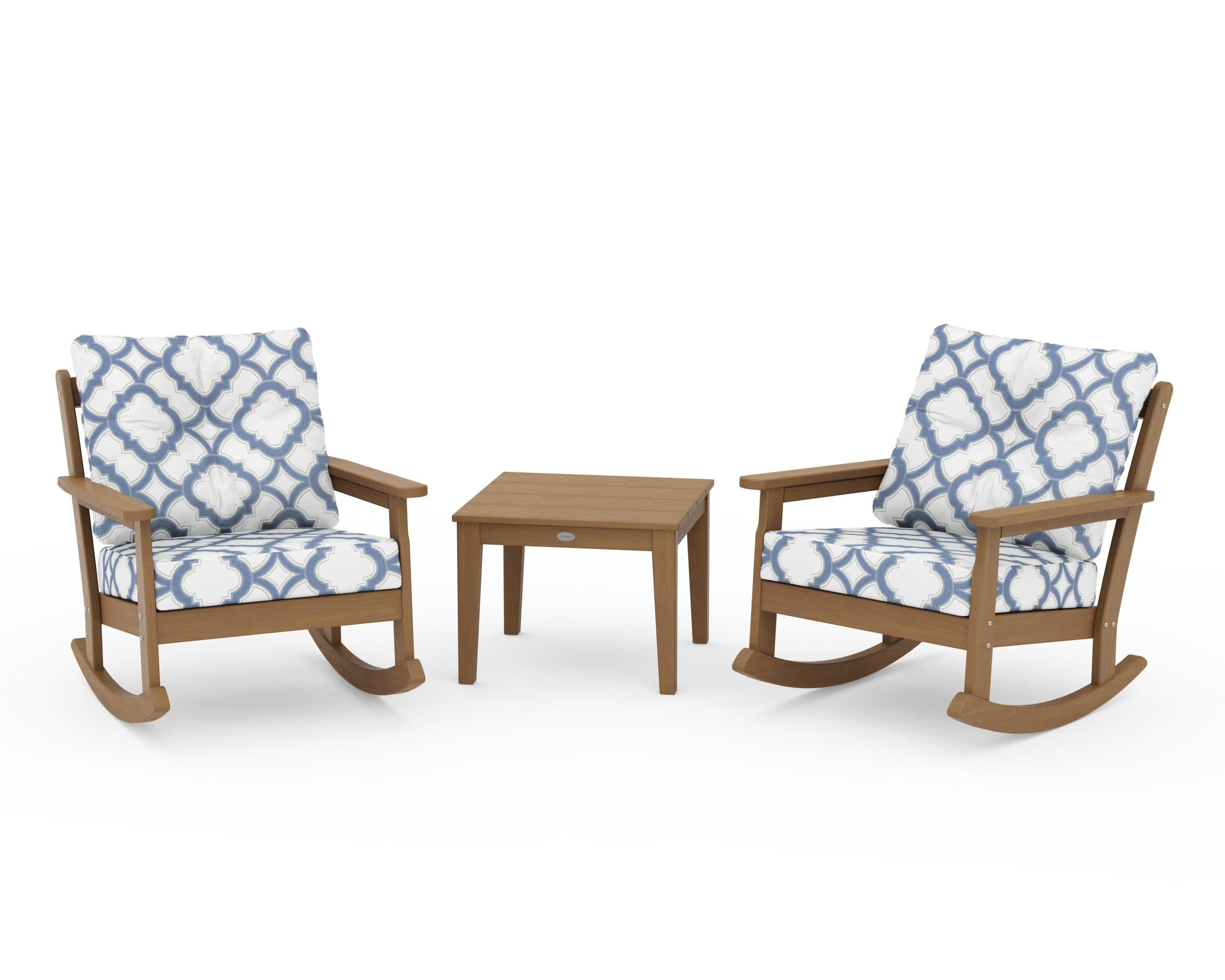 Vineyard 3-Piece Deep Seating Rocker Set in Natural / Trellis Sky Blue