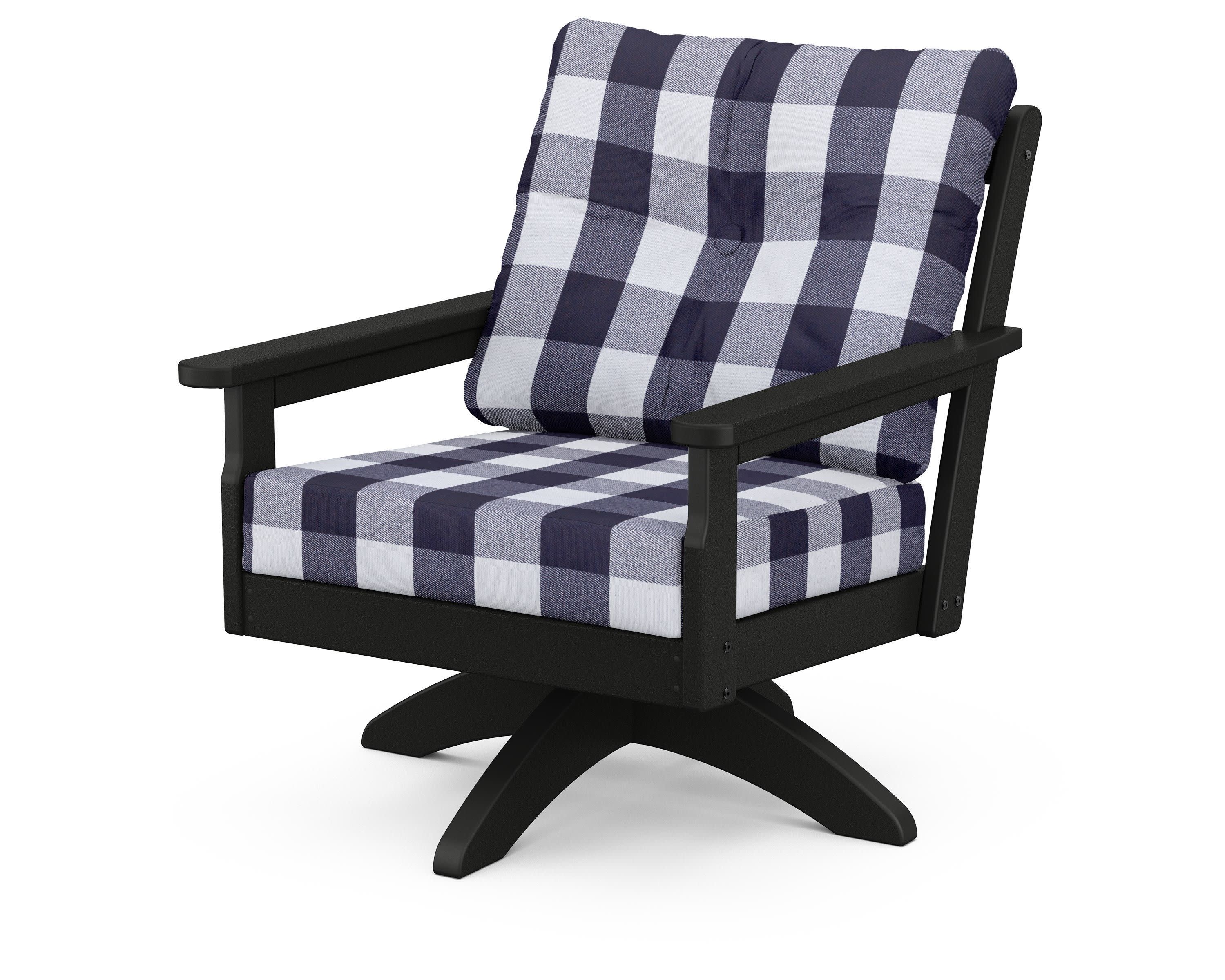 Vineyard Deep Seating Swivel Chair in Black / Buffalo Plaid Navy