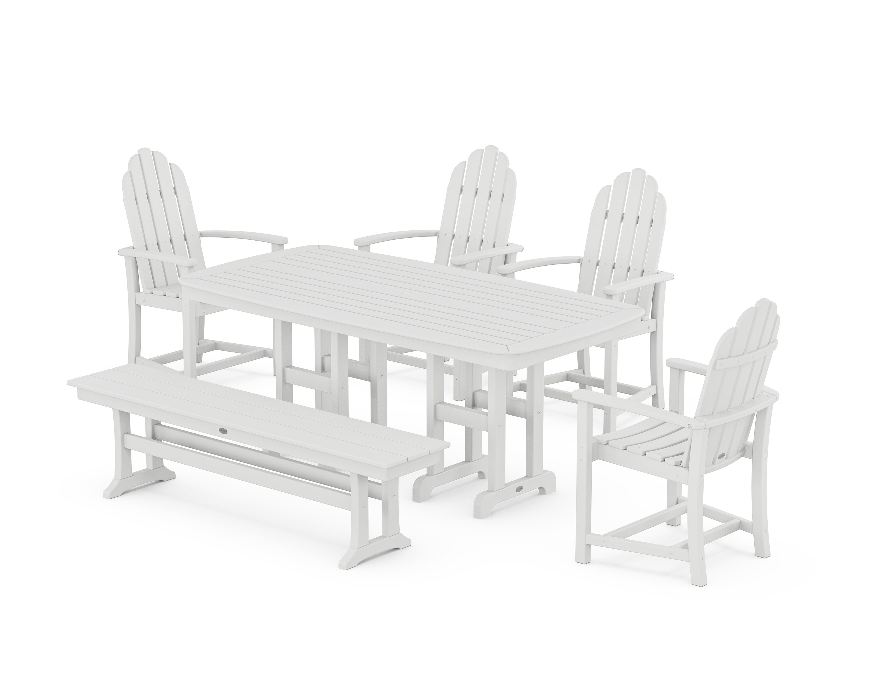 Classic Adirondack 6-Piece Dining Set with Bench in White