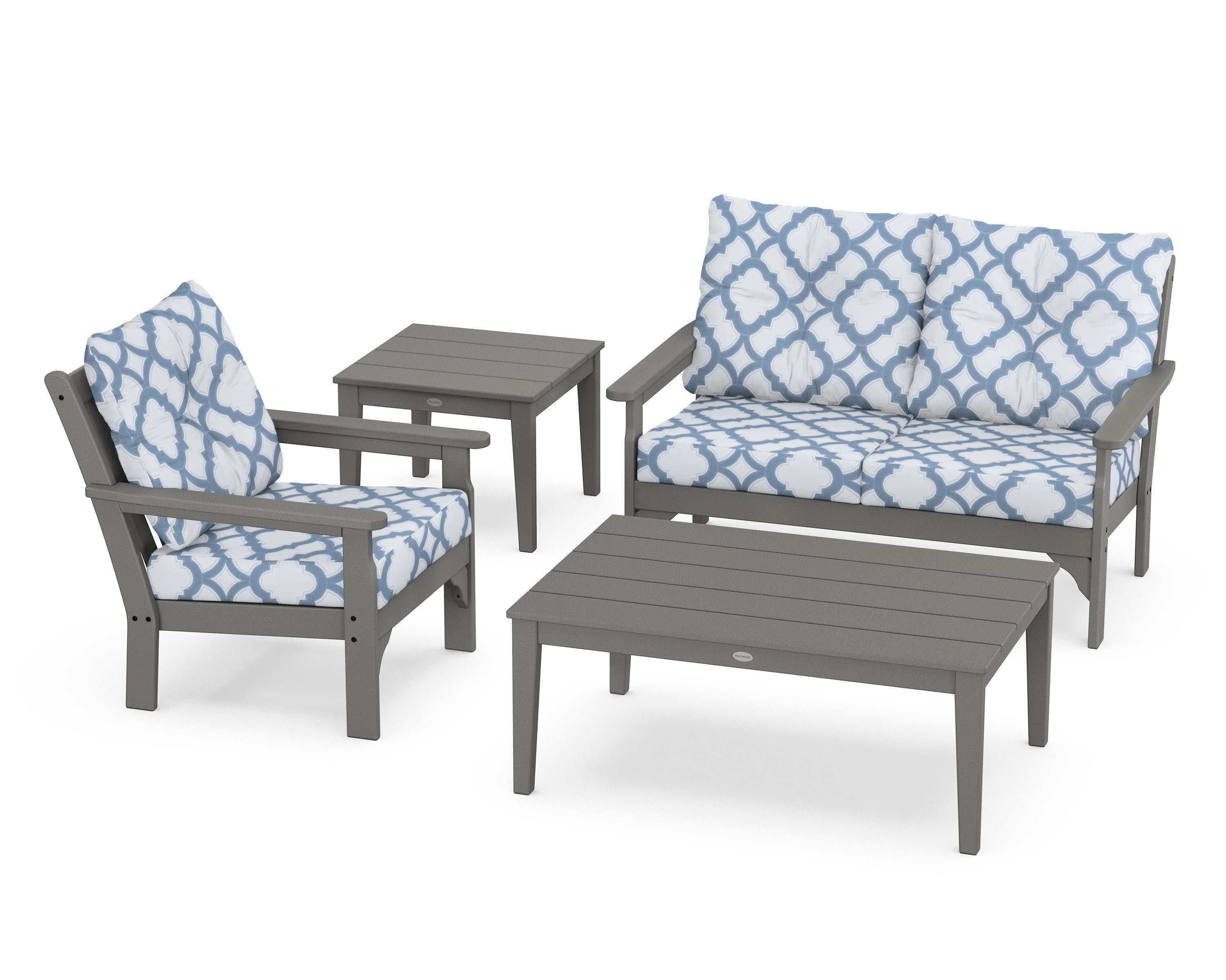 Vineyard 4-Piece Deep Seating Set in Slate Grey / Trellis Sky Blue