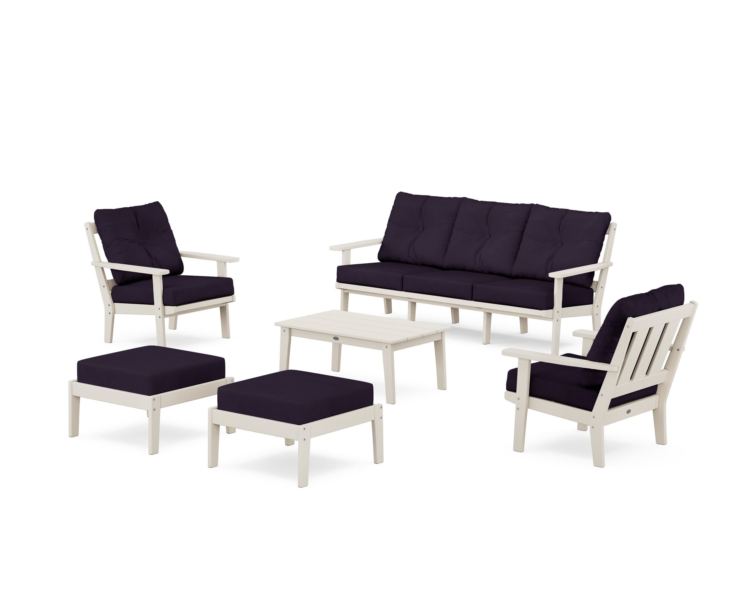Oxford 6-Piece Lounge Sofa Set in Sand / Navy Linen