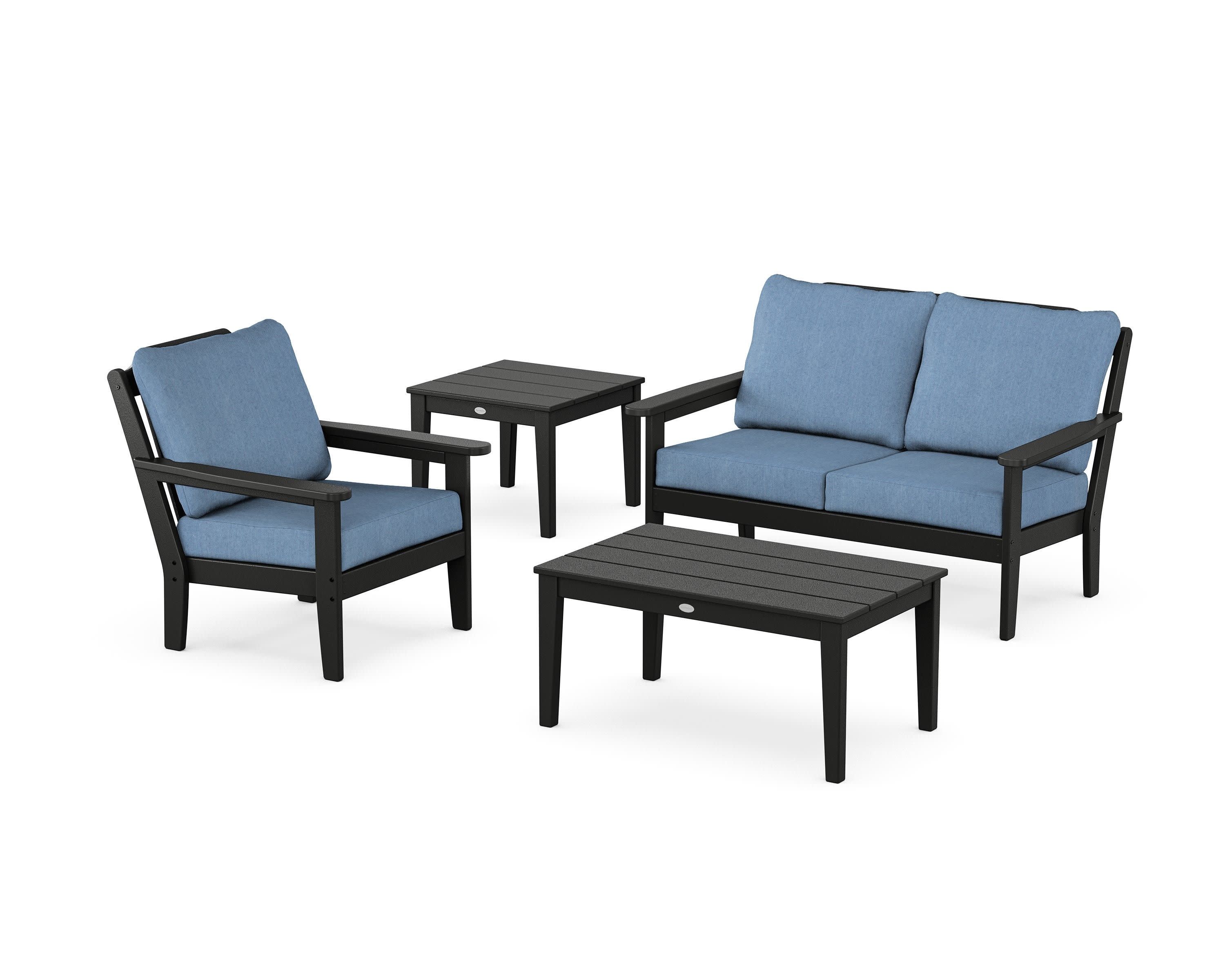 Wovendale 4-Piece Deep Seating Set in Black / Sky Blue