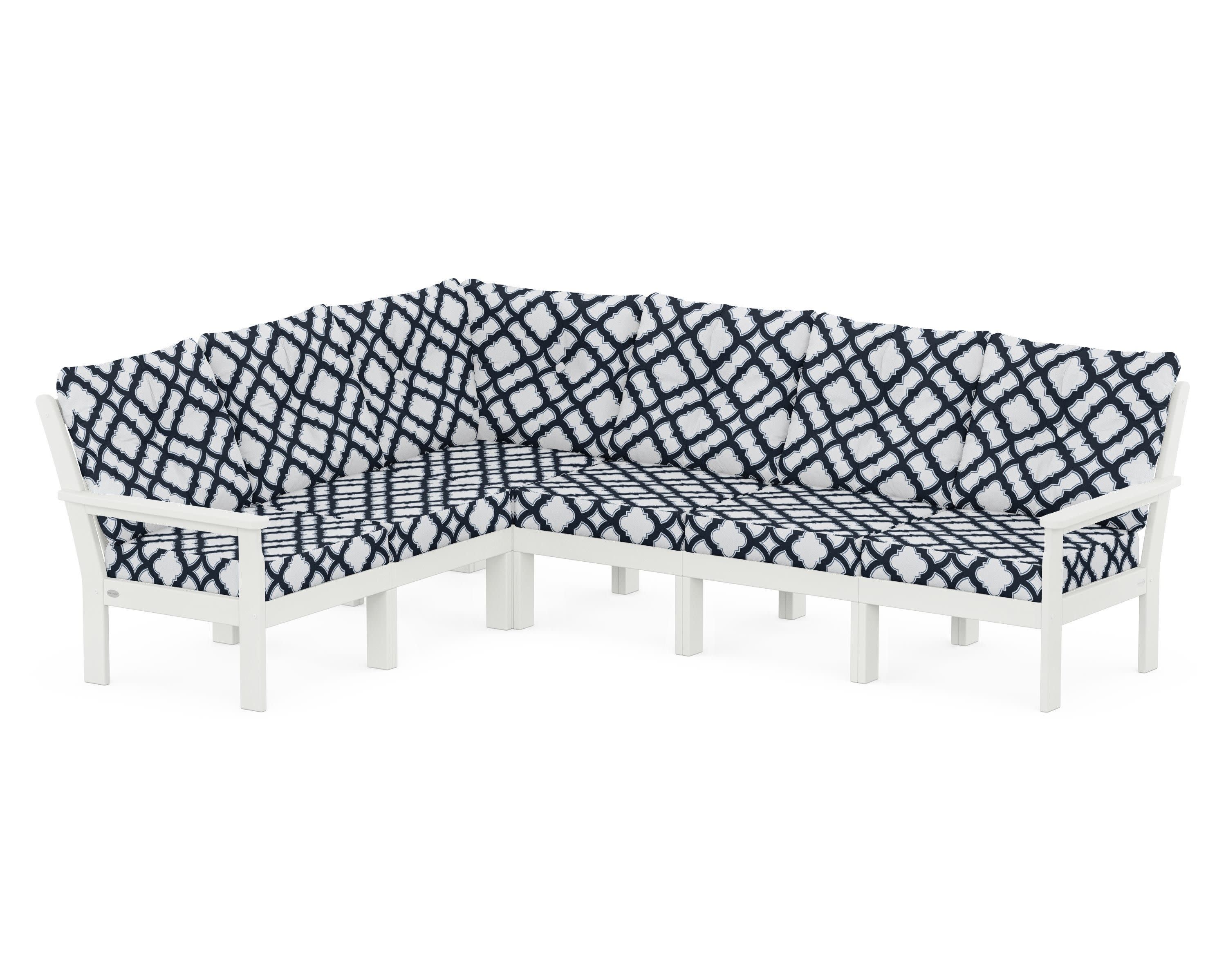 Vineyard 6-Piece Sectional in Vintage White / Trellis Marine Indigo