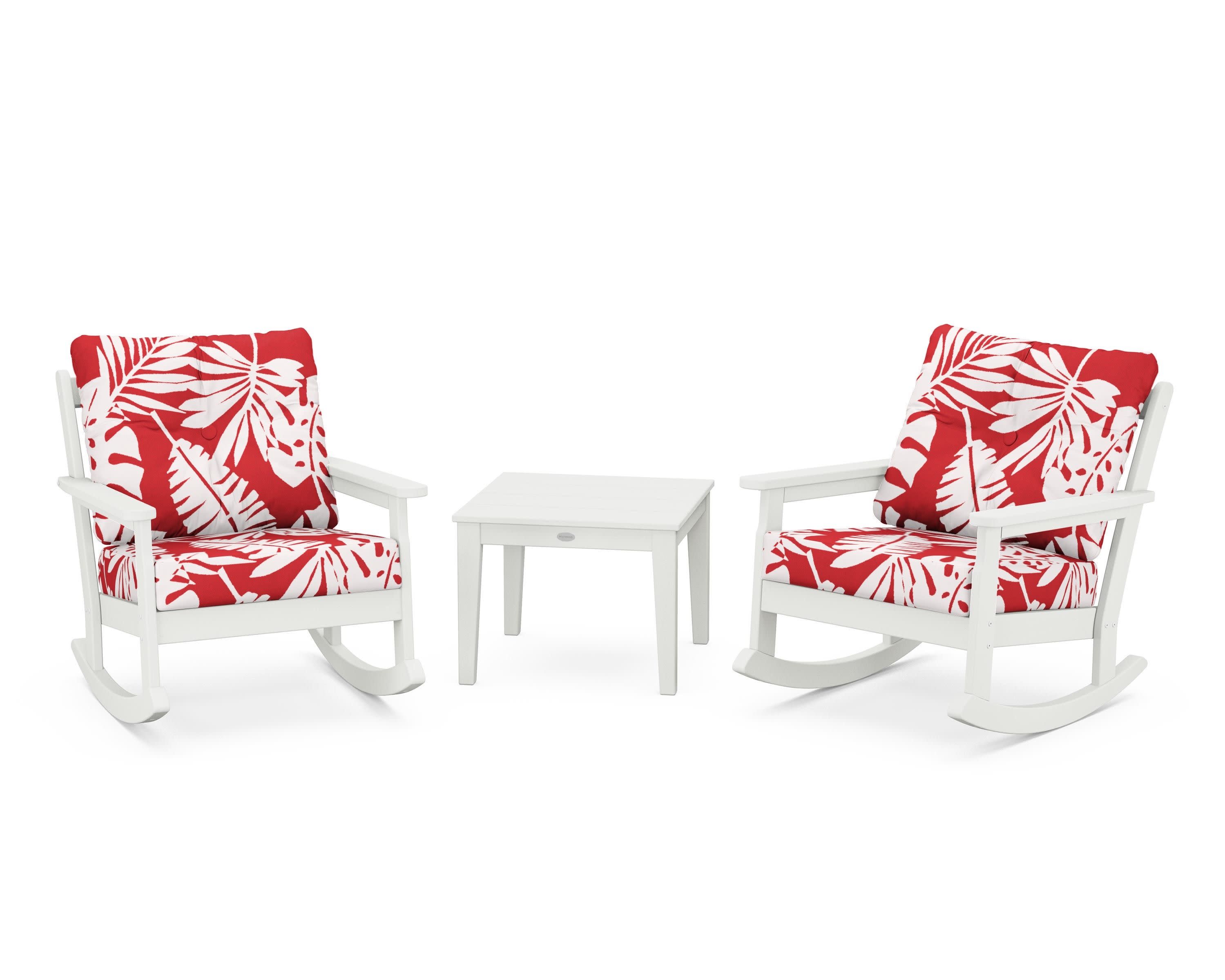 Vineyard 3-Piece Deep Seating Rocker Set in Vintage White / Leaf Crimson