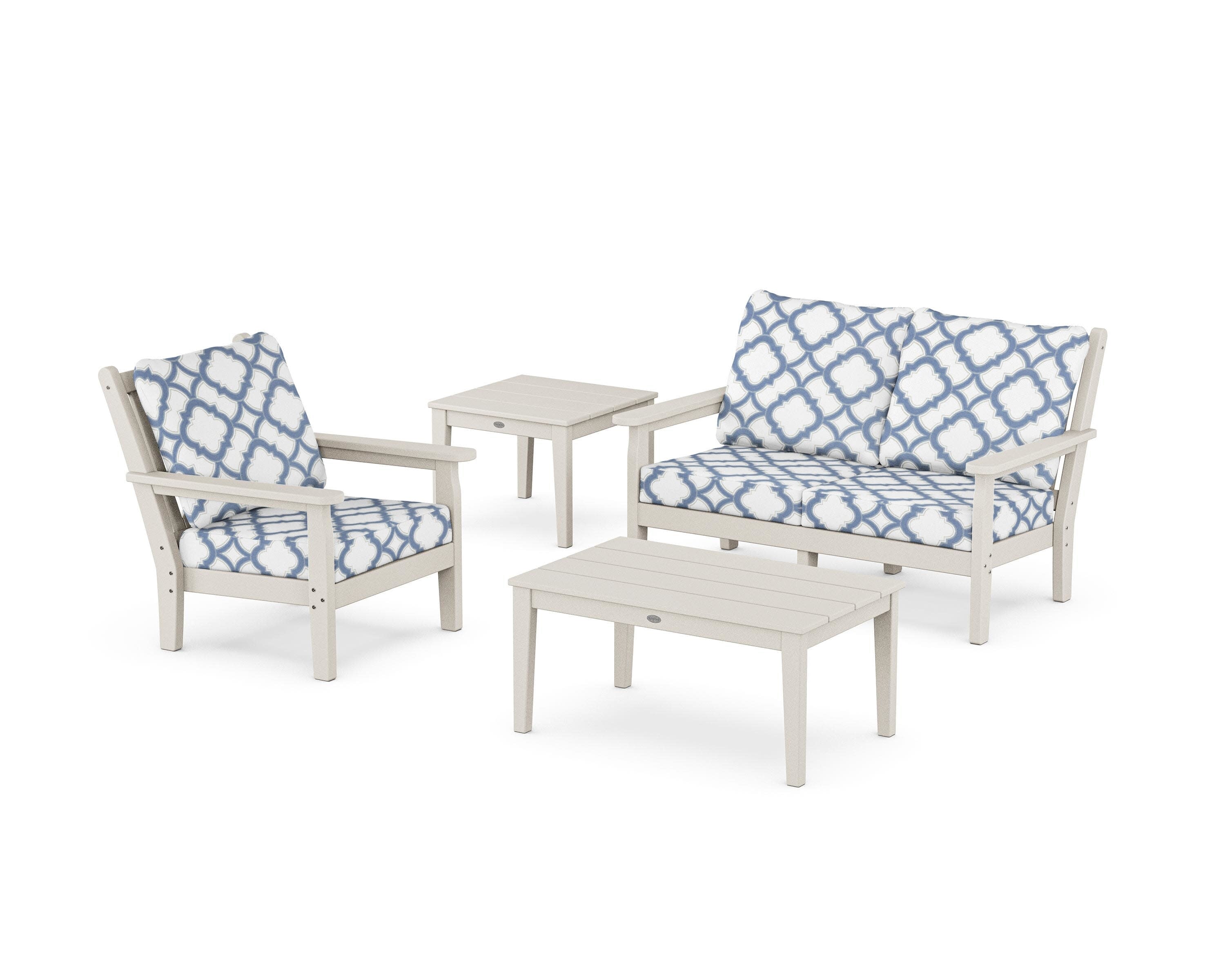Chippendale 4-Piece Deep Seating Set in Sand / Trellis Sky Blue