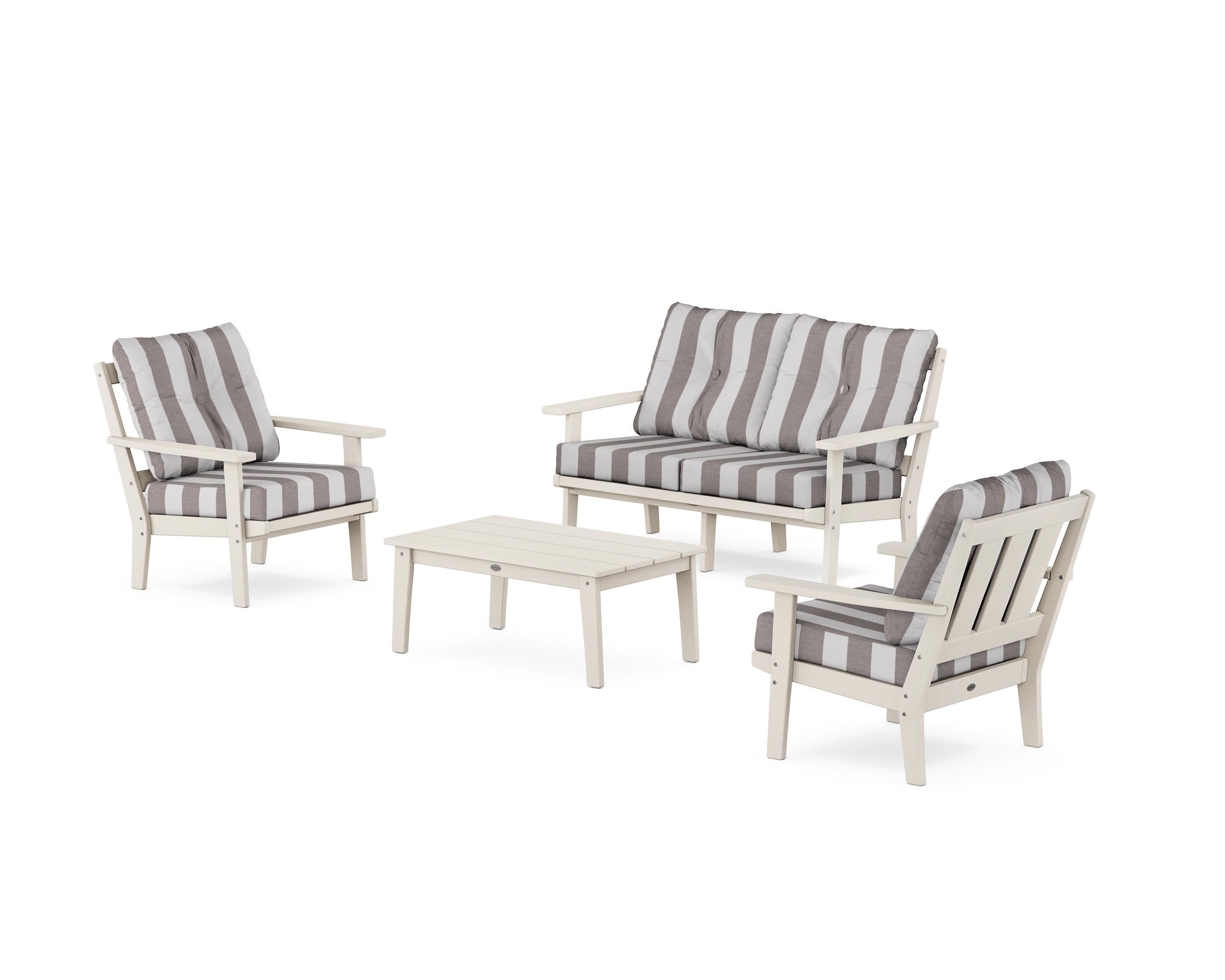 Oxford 4-Piece Deep Seating Set with Loveseat in Sand / Cabana Stripe Grey Mist