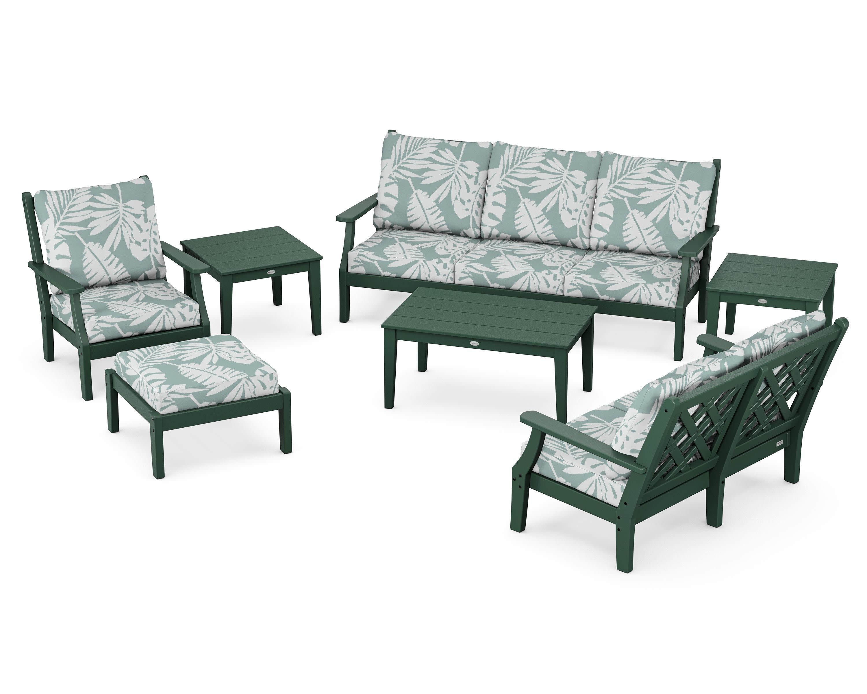 Wovendale 7-Piece Deep Seating Set in Green / Leaf Glacier Spa