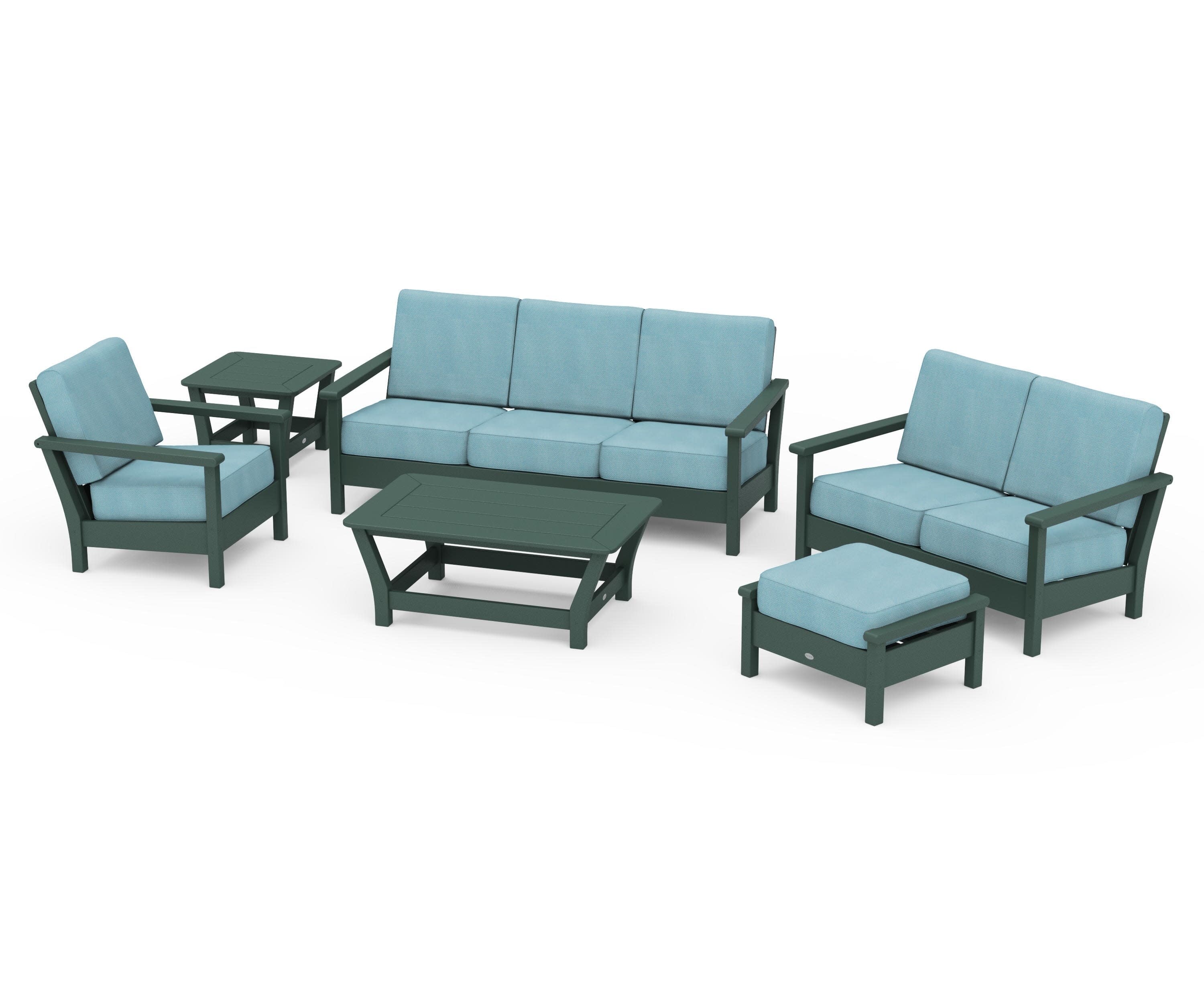 Harbour 6-Piece Outdoor Living Set in Green / Lattice Sky Blue