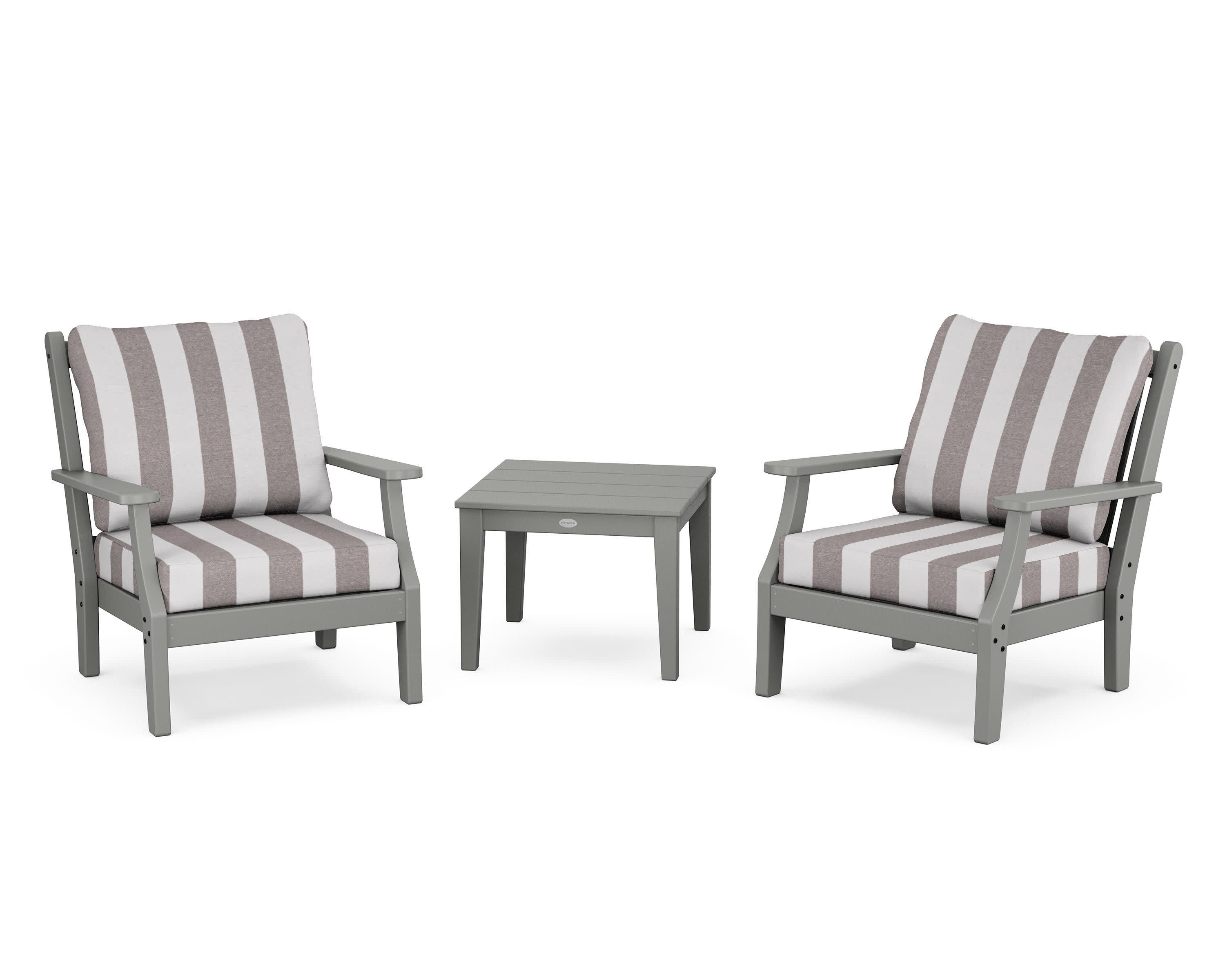 Wovendale 3-Piece Deep Seating Set in Slate Grey / Cabana Stripe Grey Mist
