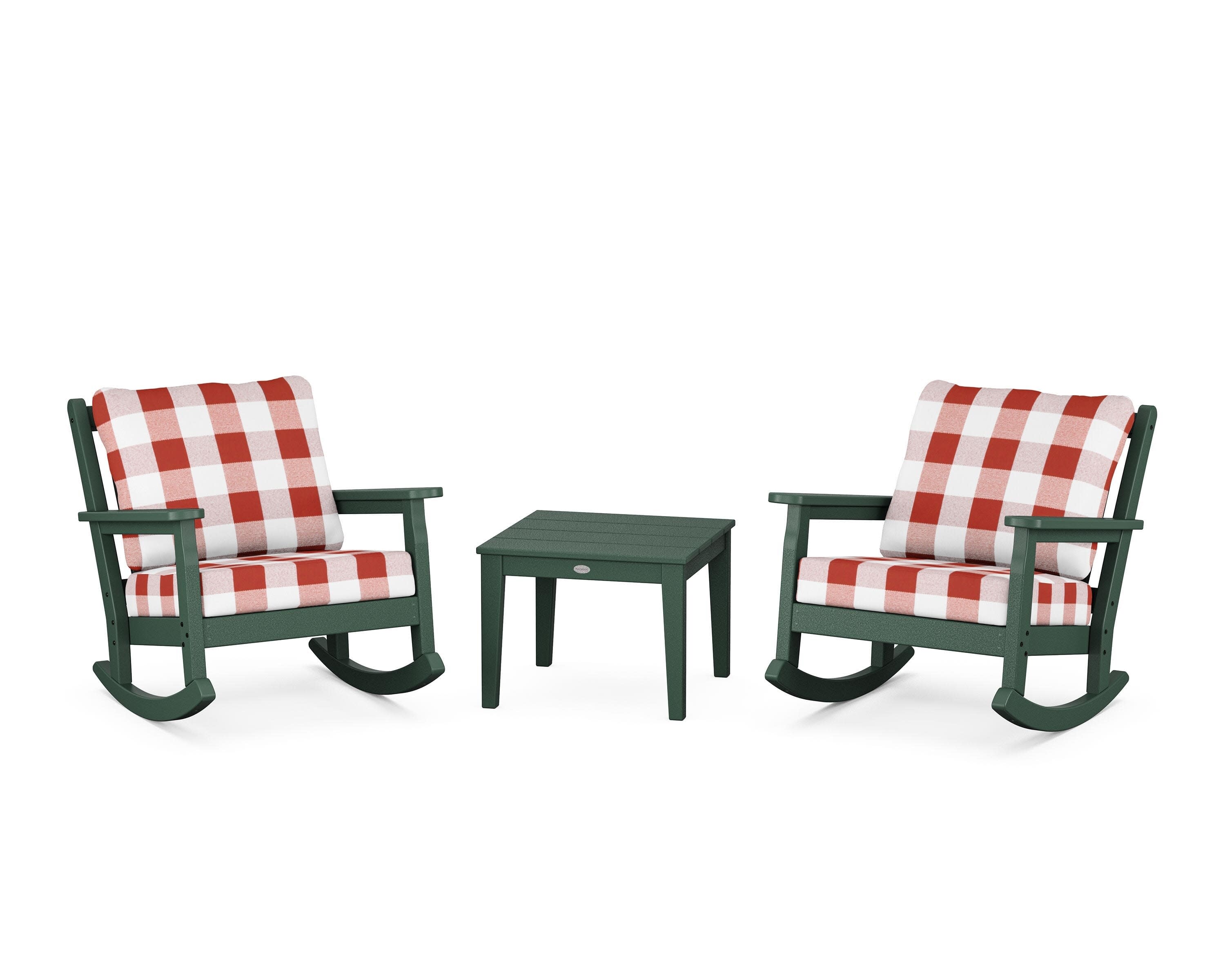 Chippendale 3-Piece Deep Seating Rocker Set in Green / Buffalo Plaid Crimson