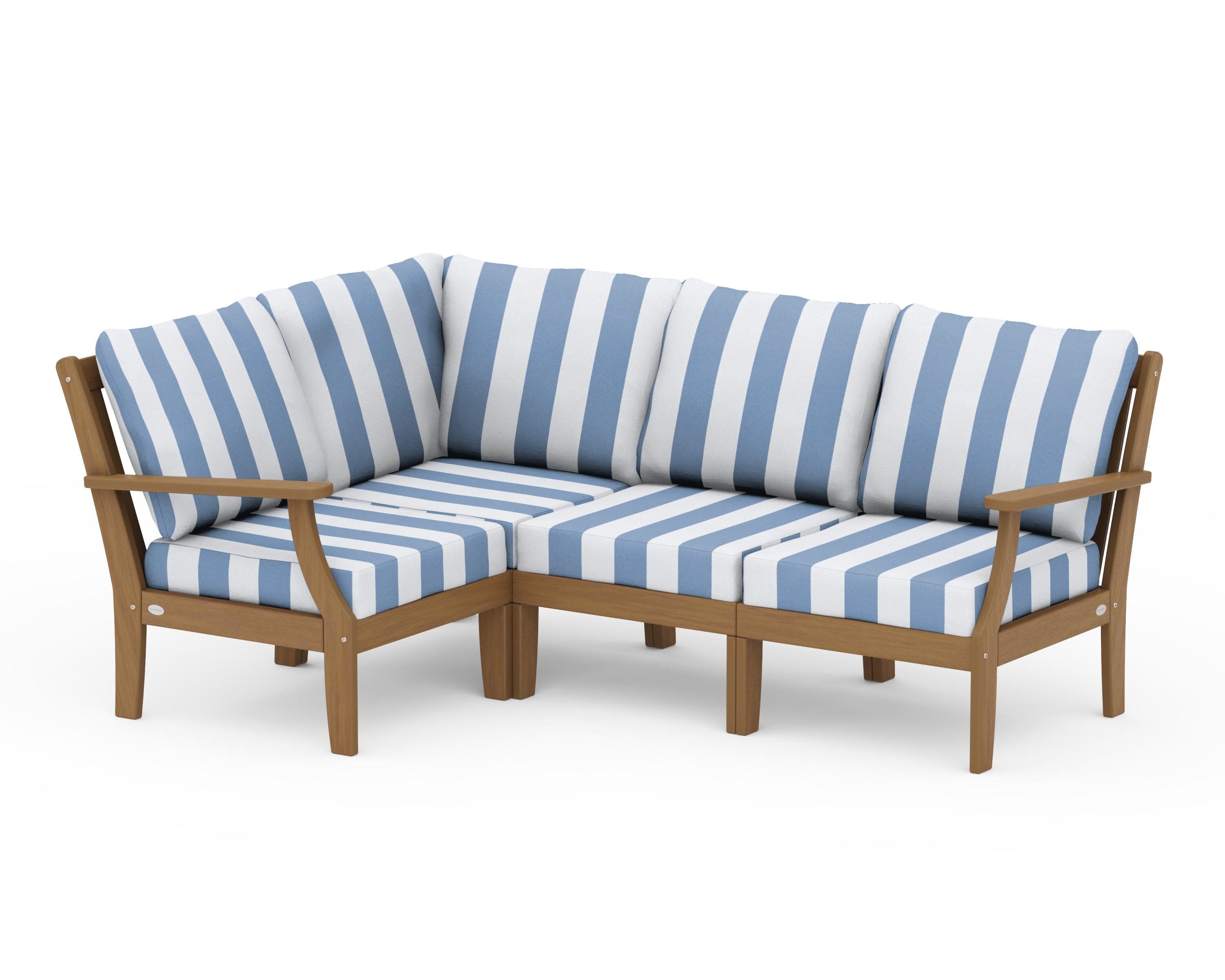 Braxton Modular 4-Piece Deep Seating Set in Natural / Cabana Stripe Sky Blue