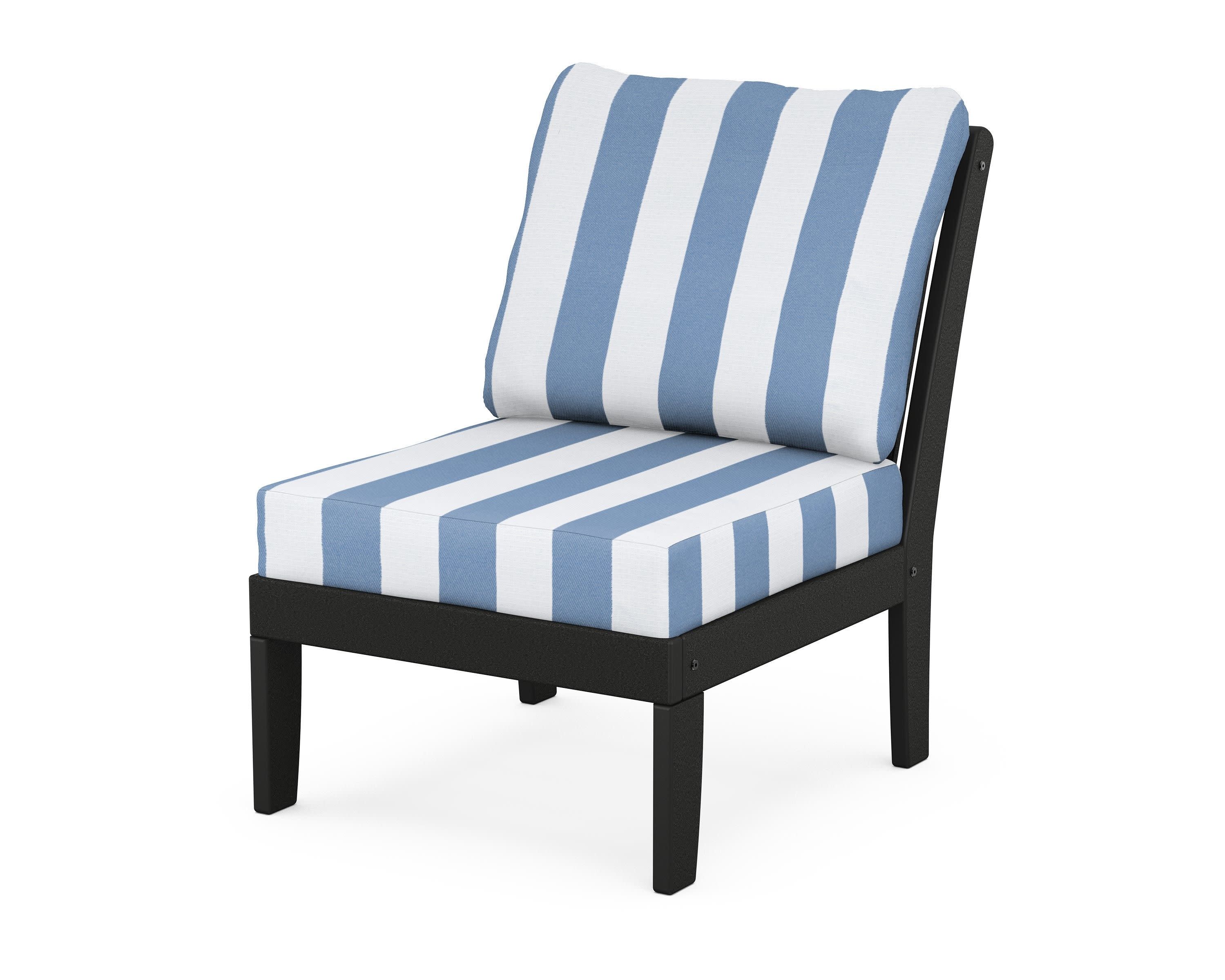 Braxton Modular Armless Chair in Black / Cabana Stripe Sky Blue