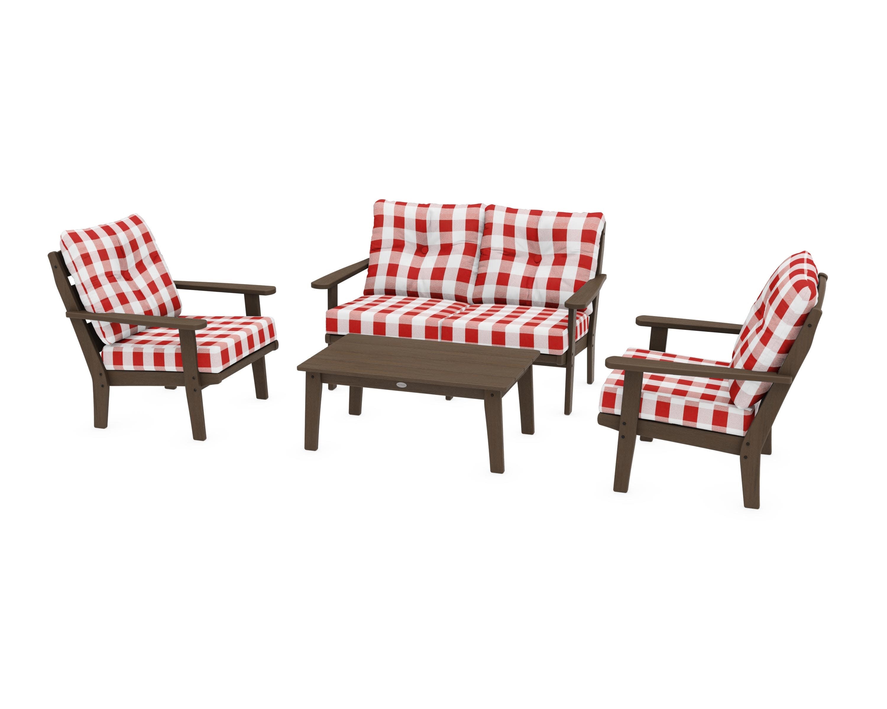 Lakeside 4-Piece Deep Seating Set in Kona / Buffalo Plaid Crimson