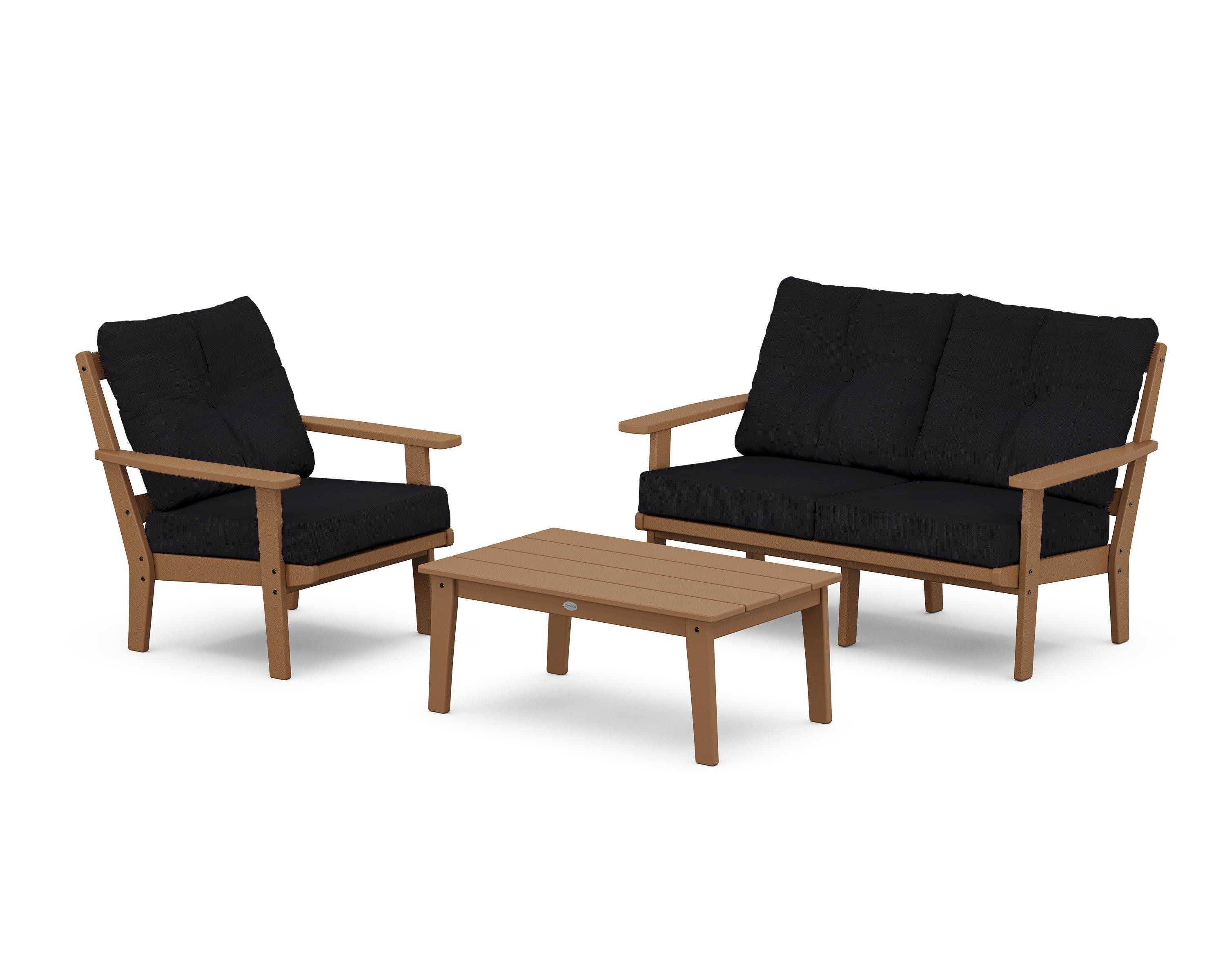Oxford 3-Piece Deep Seating Set with Loveseat in Teak / Midnight Linen
