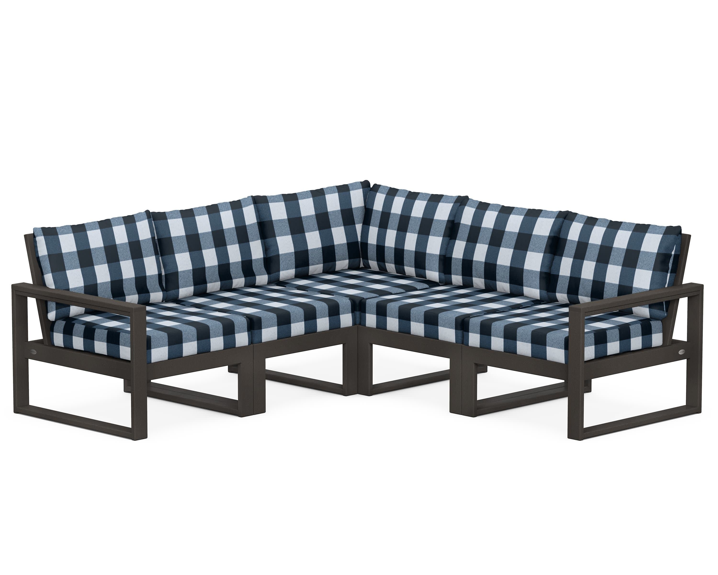 EDGE 5-Piece Modular Deep Seating Set in Vintage Coffee / Buffalo Plaid Marine Indigo