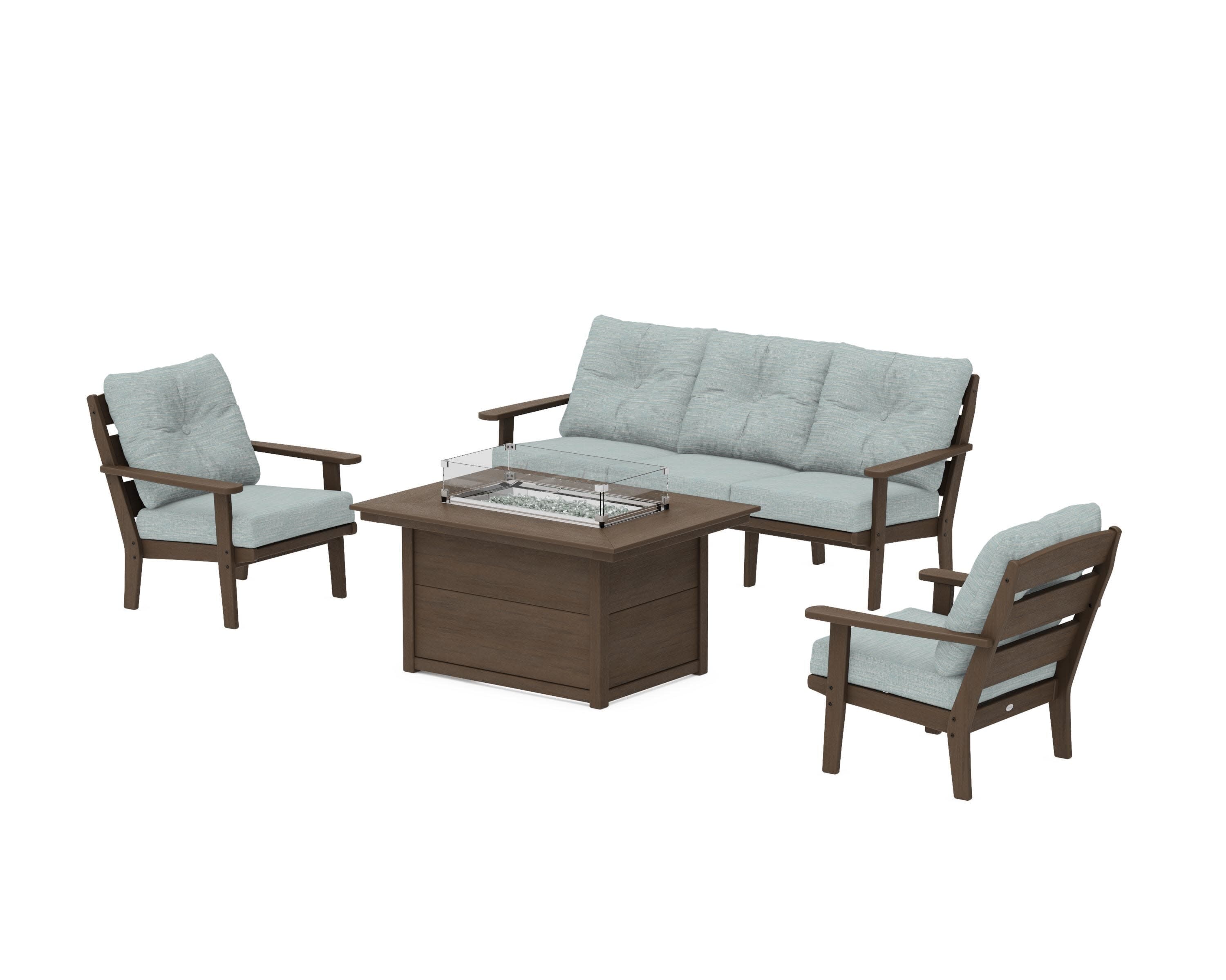 Lakeside Deep Seating Fire Pit Table Set in Kona / Soothe Mist