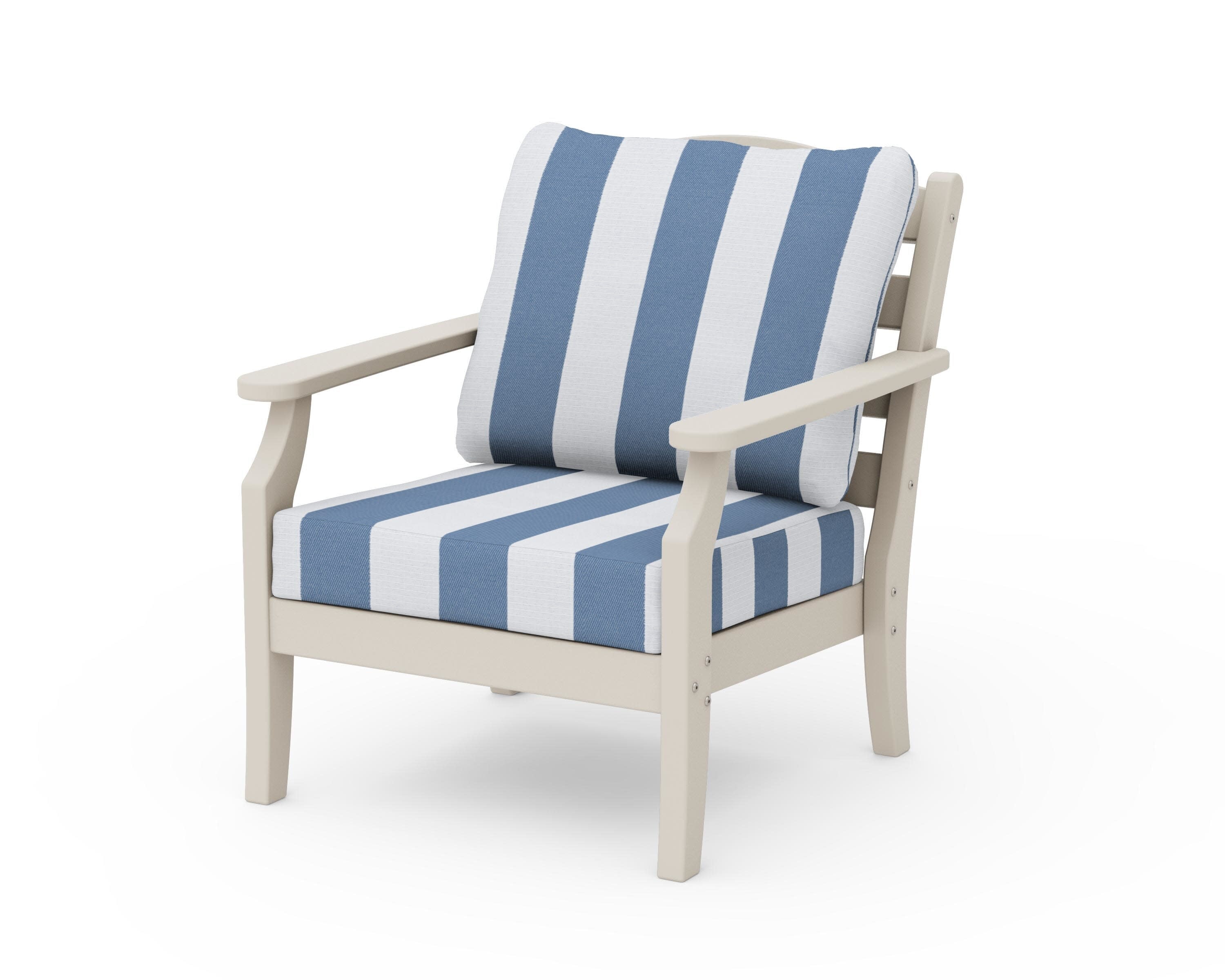 Savannah Deep Seating Chair in Sand / Cabana Stripe Sky Blue