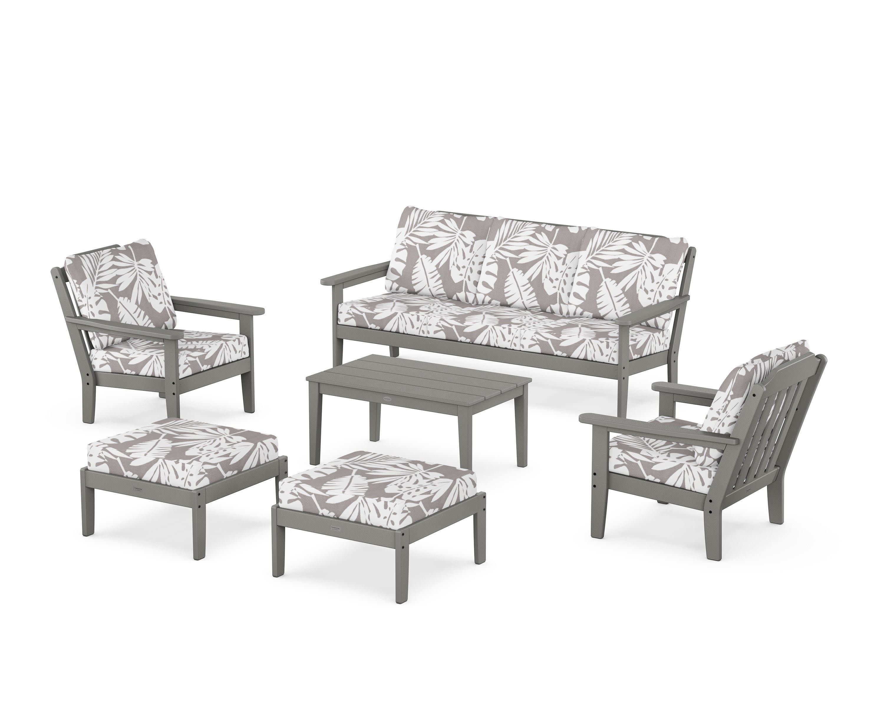 Cottage 6-Piece Lounge Sofa Set in Slate Grey / Leaf Grey Mist