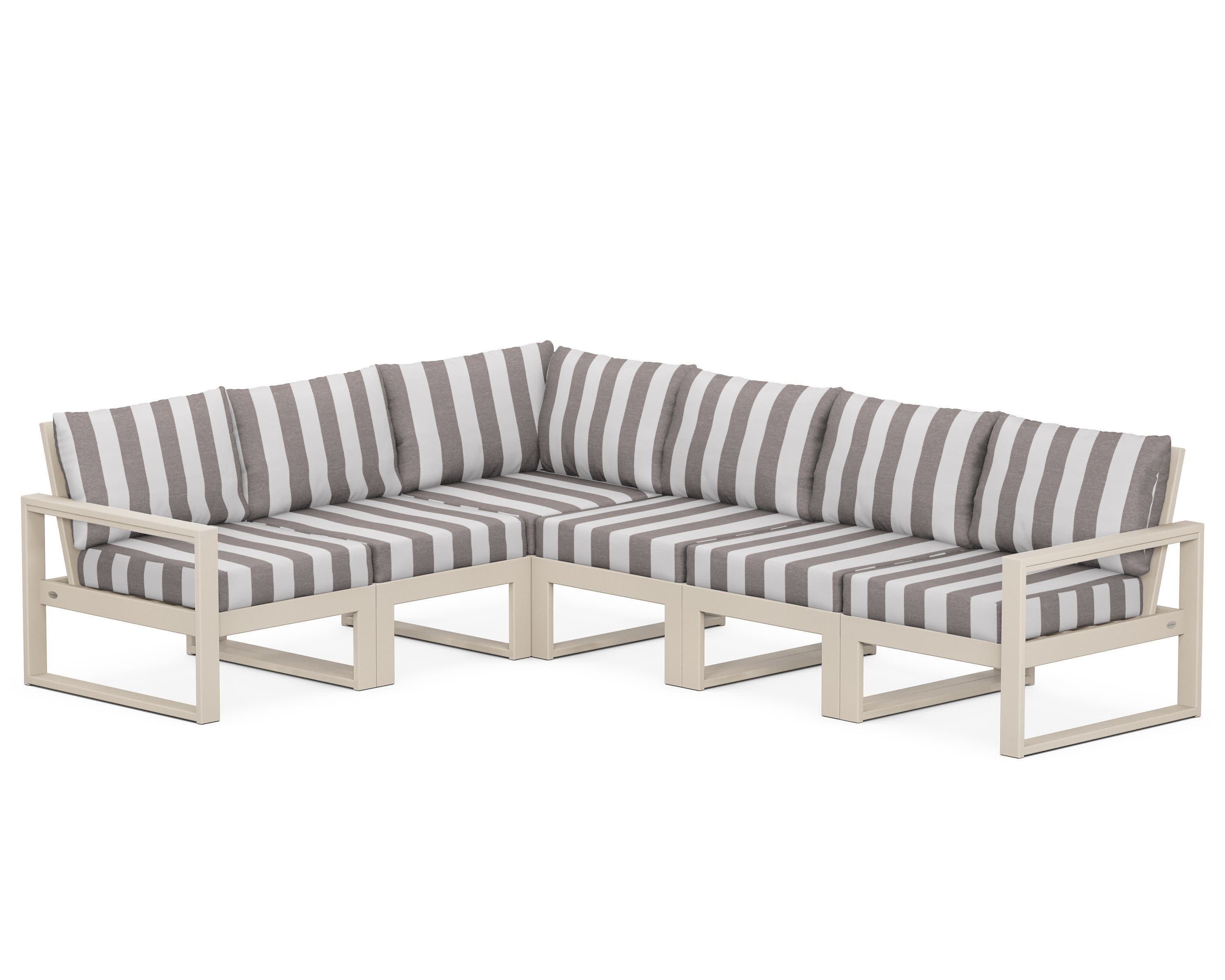 EDGE 6-Piece Modular Deep Seating Set in Sand / Cabana Stripe Grey Mist