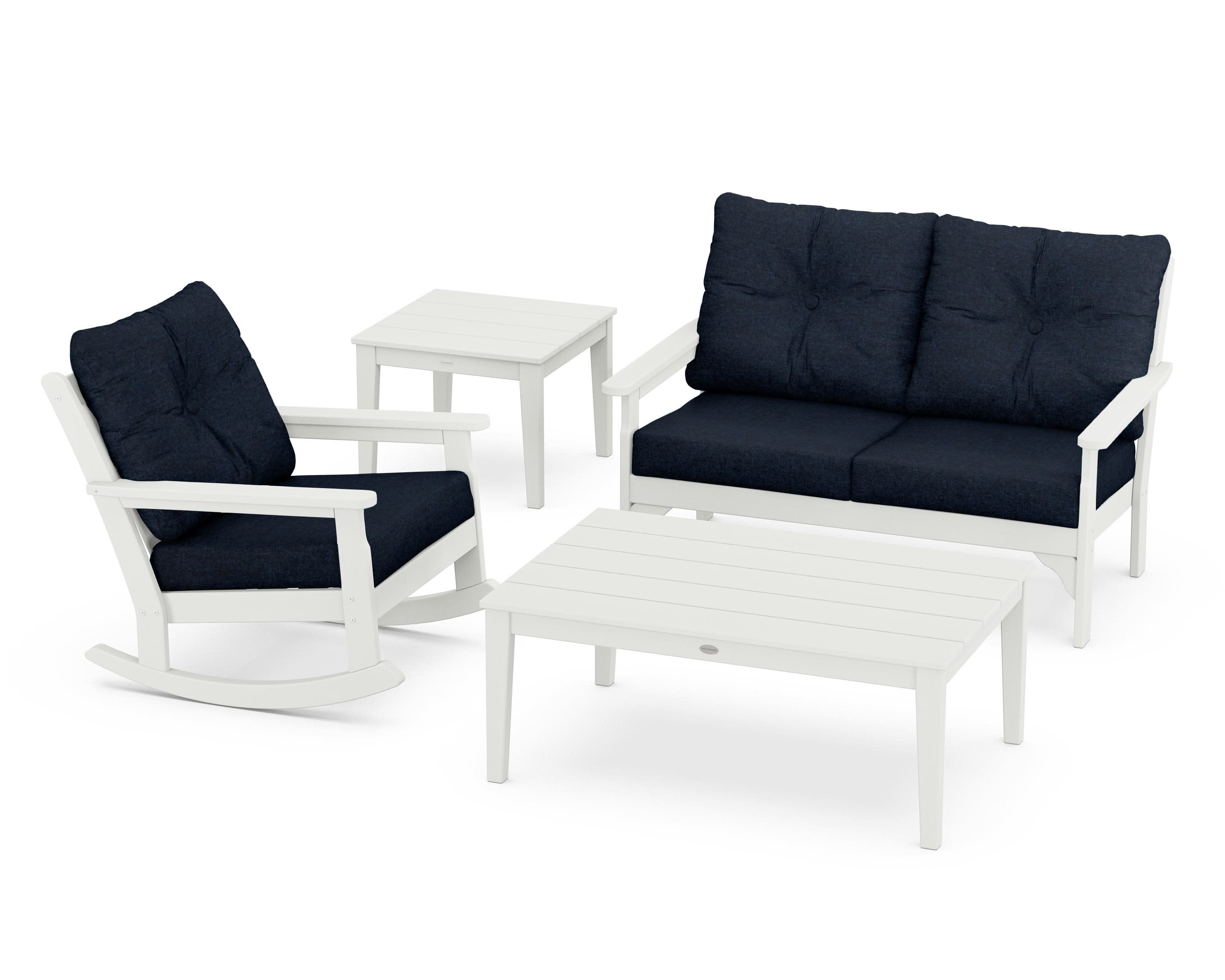 Vineyard 4-Piece Deep Seating Rocker Set in Vintage White / Marine Indigo