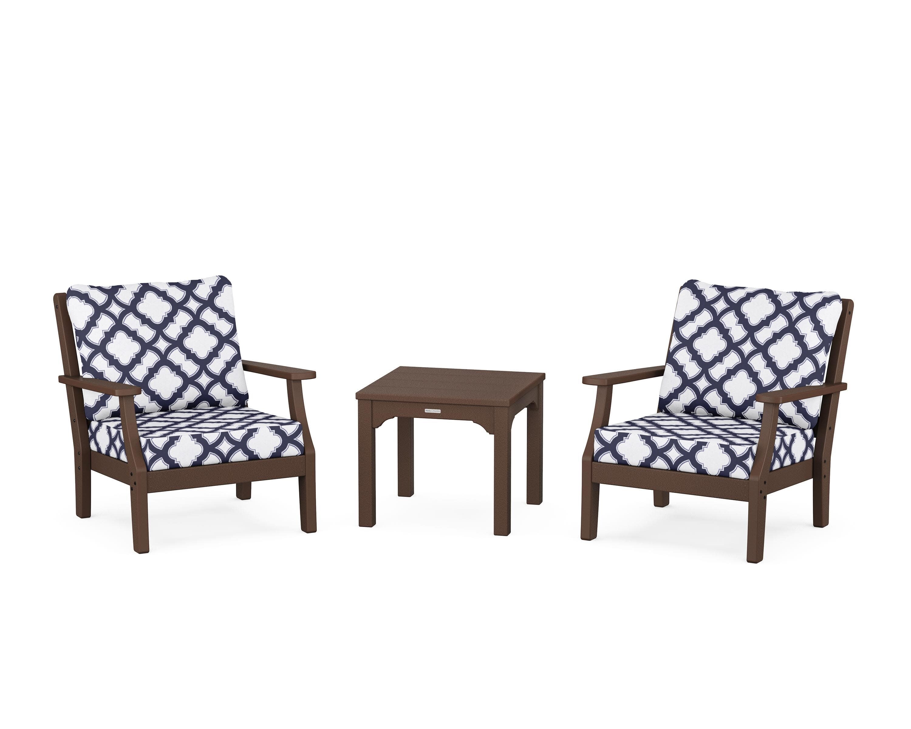 Chinoiserie 3-Piece Deep Seating Set in Mahogany / Trellis Navy