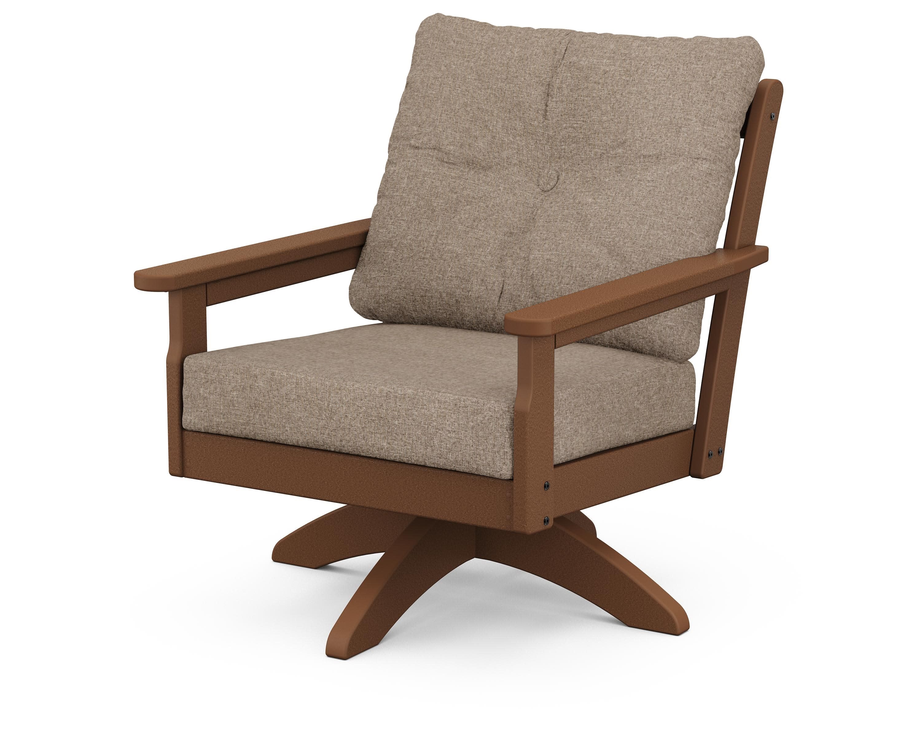 Vineyard Deep Seating Swivel Chair in Teak / Spiced Burlap