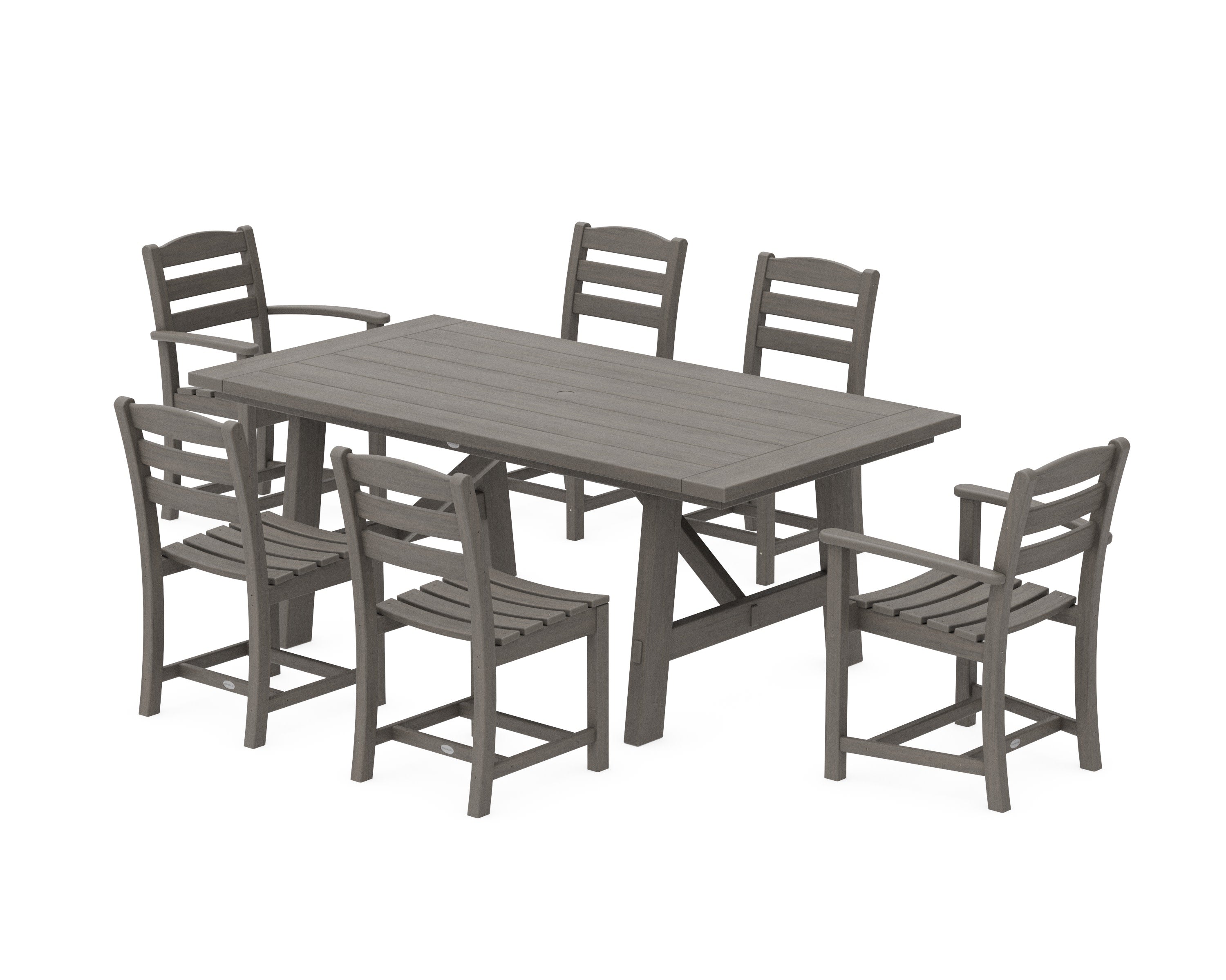 La Casa Caf 7-Piece Rustic Farmhouse Dining Set in Driftwood