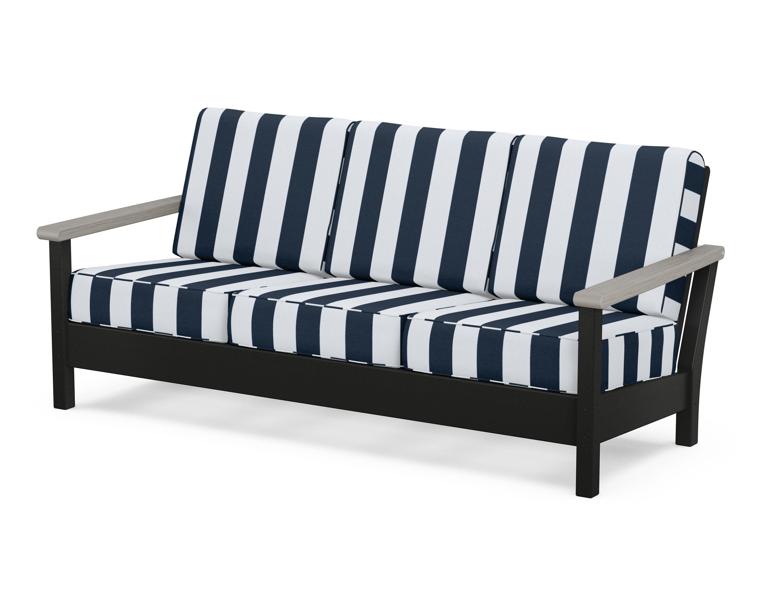 Harbour Deep Seating Sofa in Black / Driftwood / Cabana Stripe Marine Indigo